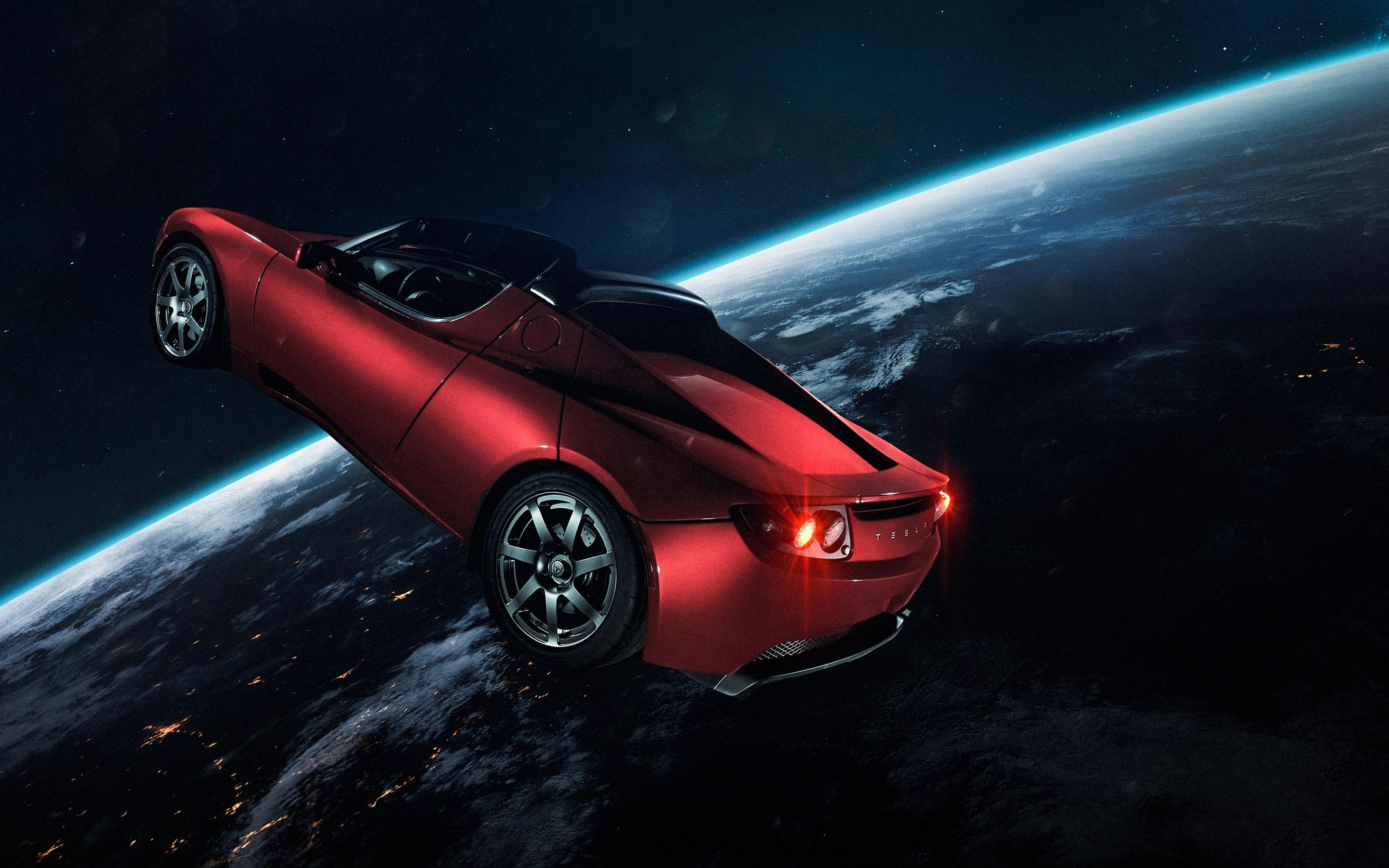 2880x1800 Elon Musk's Tesla Roadster Wallpaper 4K, Tesla in Space, Red Car, Earth, Horizon, Space