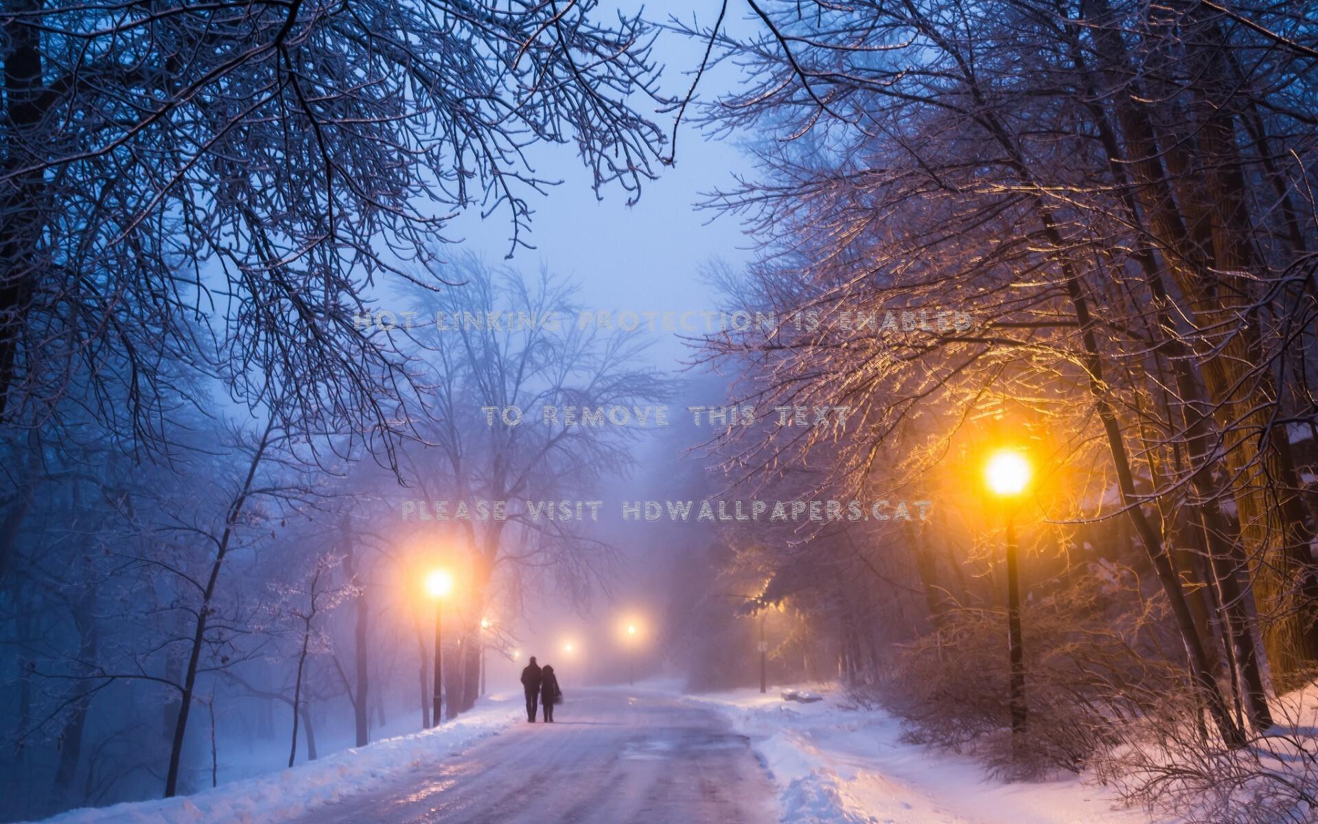 1920x1200 winter night snow road street lights couple