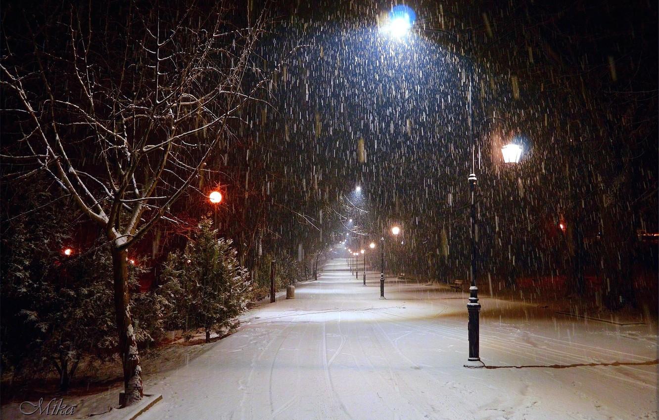 1332x850 Wallpaper Winter, Night, Snow, Lights, Frost, Winter, Frost, Night, Snow image for desktop, section пейзажи