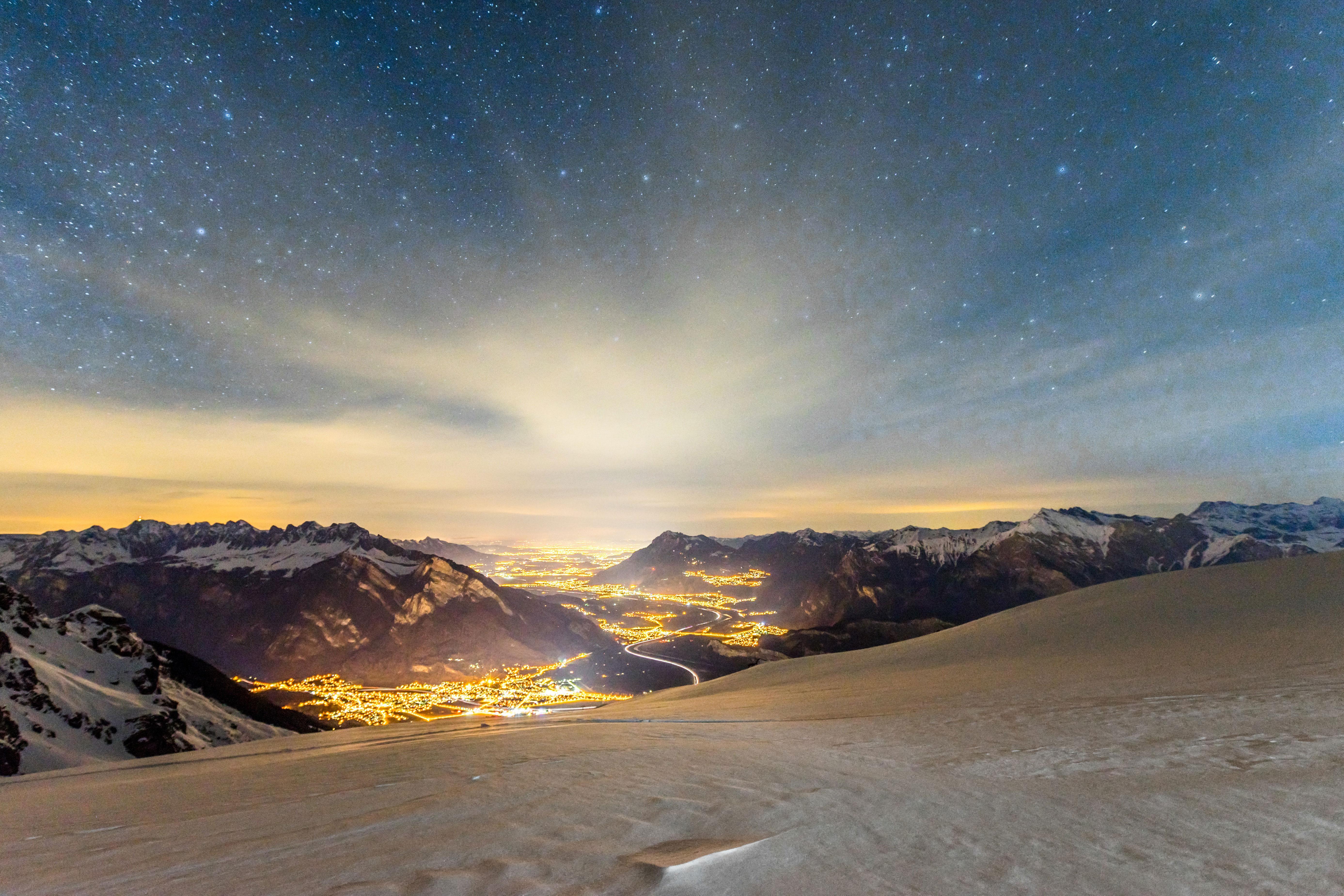 5547x3698 Snow Winter Lights Sky Stars Laptop Full HD 1080P HD 4k Wallpaper, Image, Background, Photo and Picture
