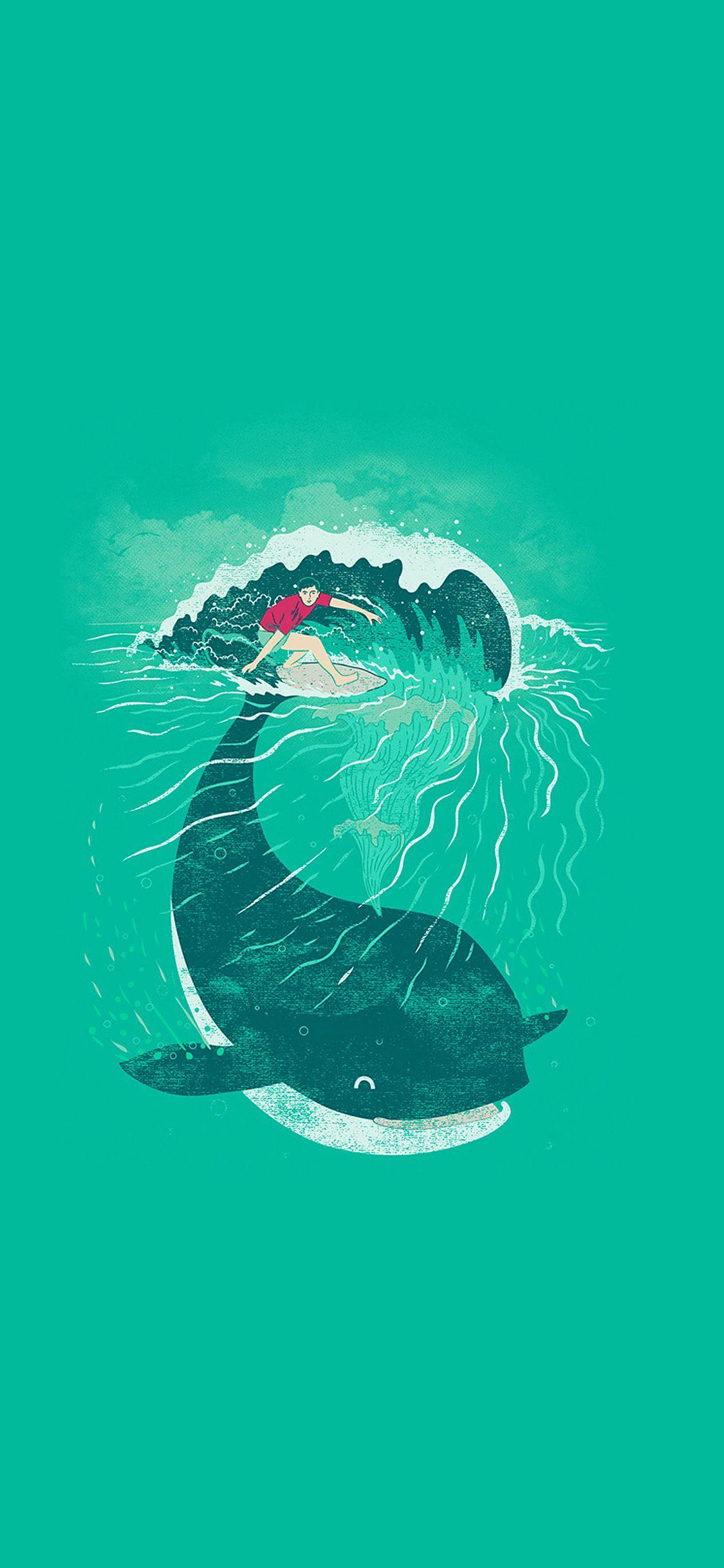 1125x2436 Whale Surfer Wave Animal Illust Art Sea Via For IPhone X. Animal Wallpaper, Geometric Animal Wallpaper, Animals