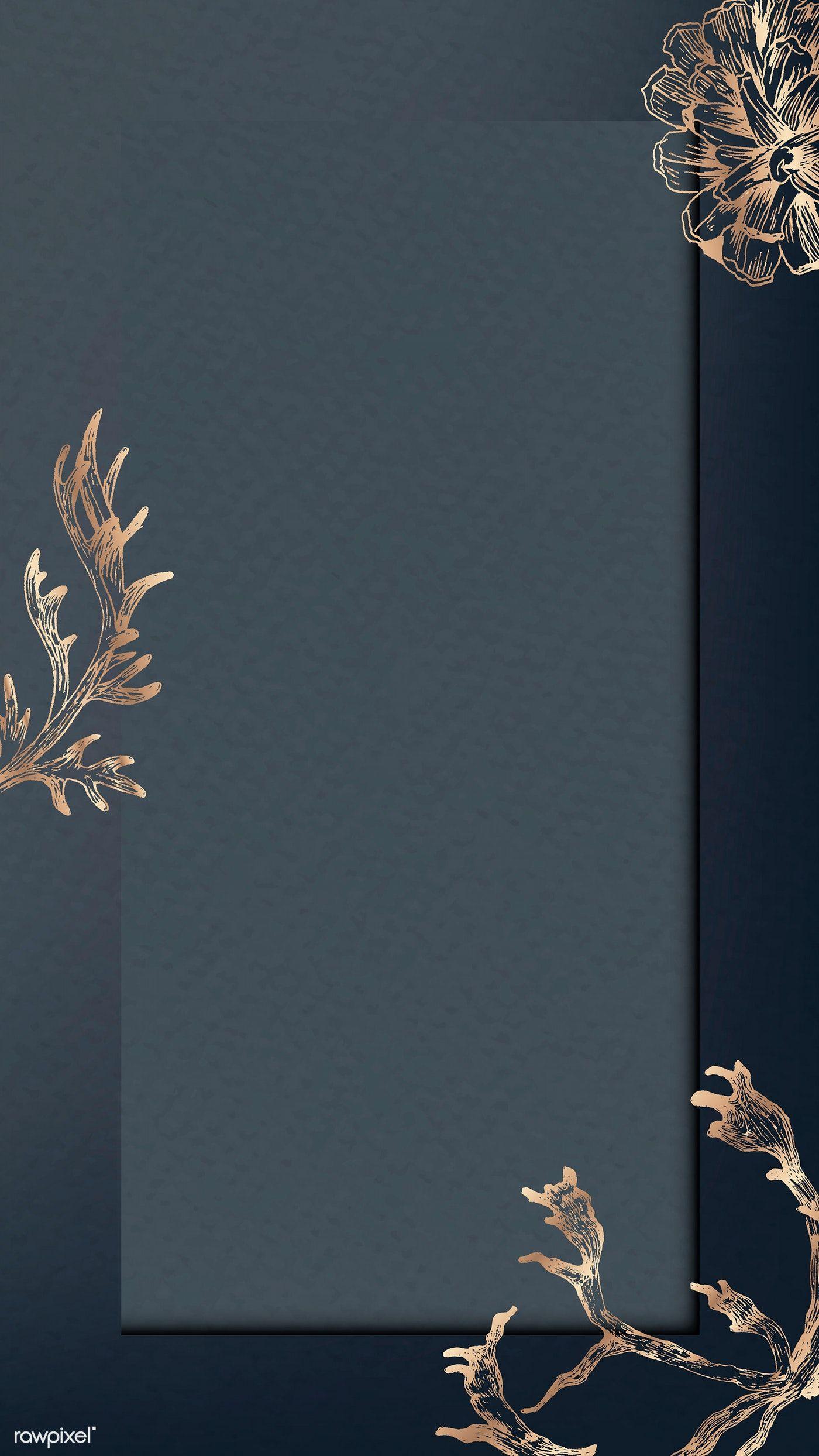 1400x2488 Download premium vector of Bronze winter pattern on blue mobile phone. Phone wallpaper image, Framed wallpaper, Flower background wallpaper