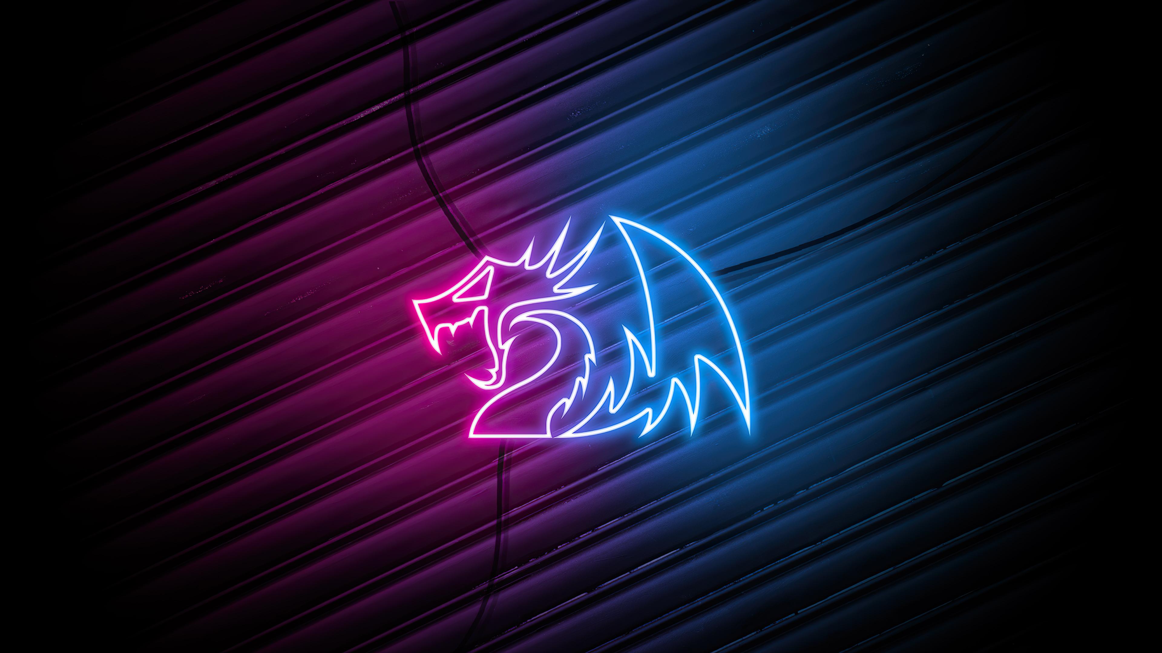 3840x2160 Wallpaper 4k Red Blue neon Dragon Logo 4k Wallpaper