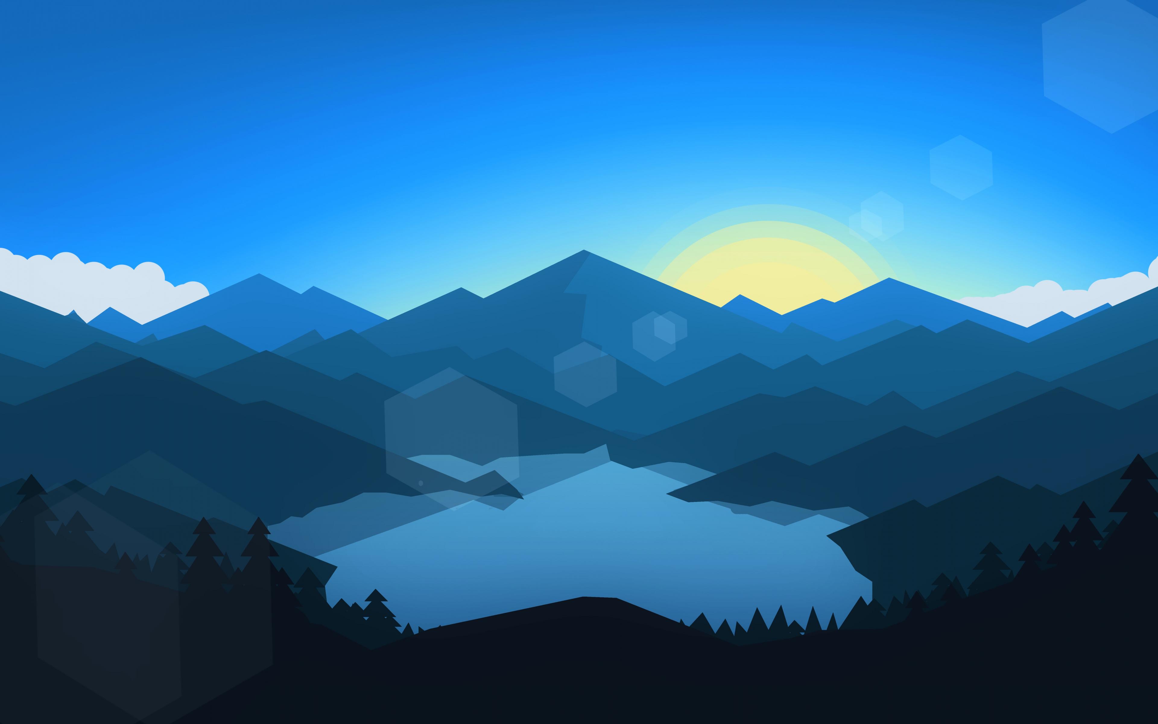 3840x2400 Desktop Wallpaper Forest, Mountains, Sunset, Digital Art, Minimalism, HD Image, Picture, Background, 7c739b