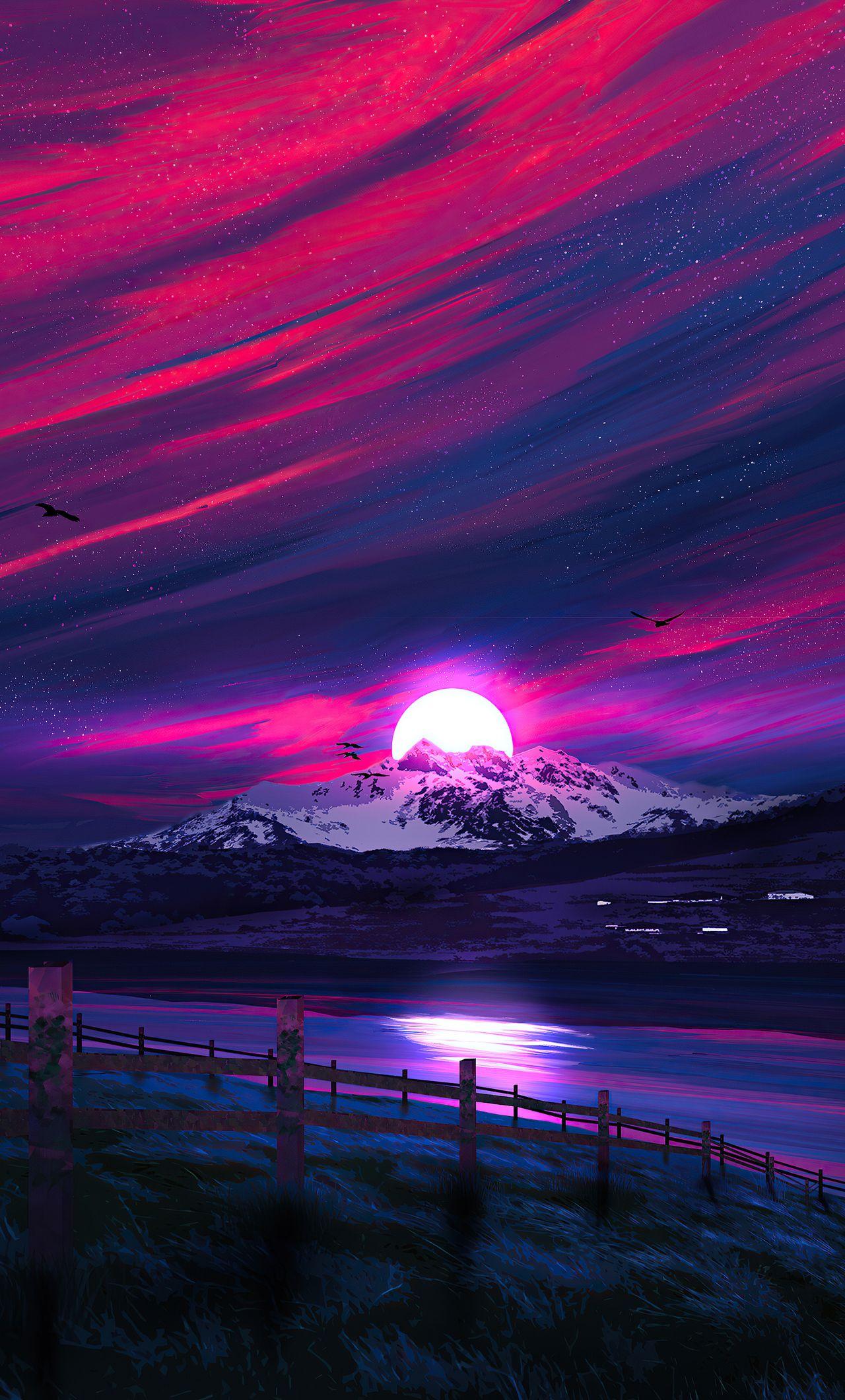 1280x2120 Minimal Landscape Sunrise Wallpaper