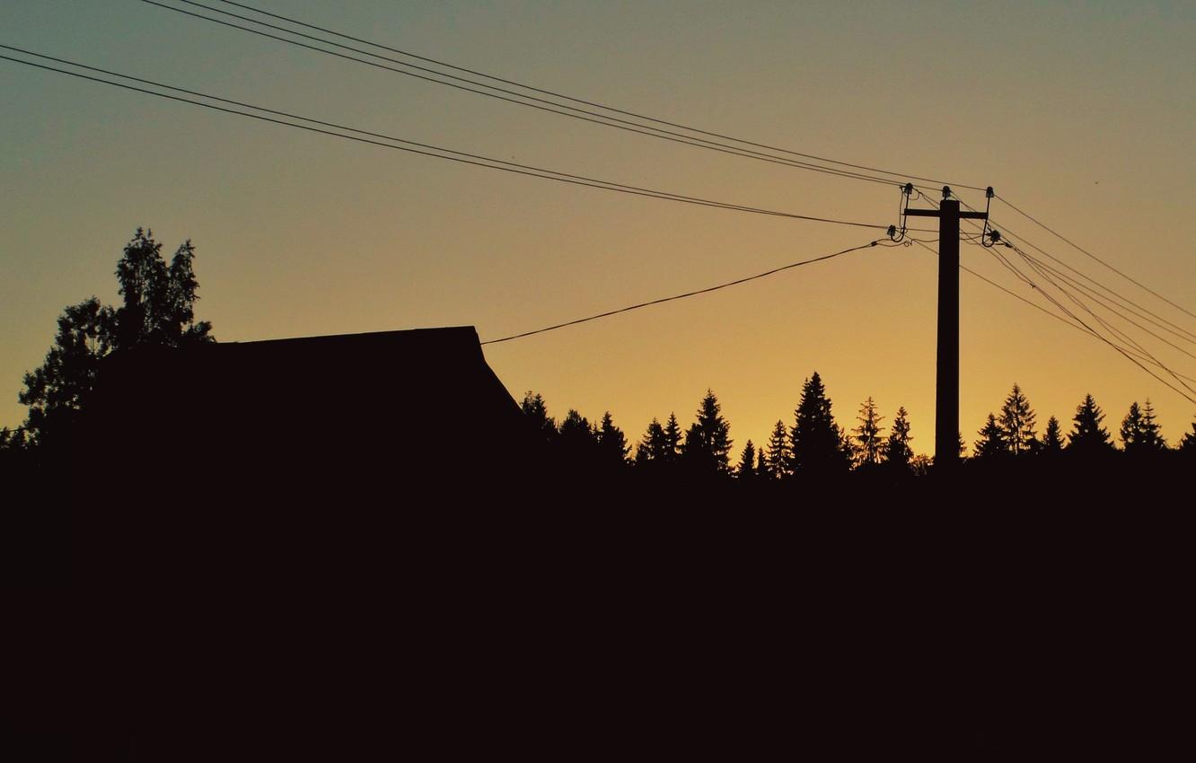 1332x850 Wallpaper forest, sunset, wire, minimalism, the evening, rod image for desktop, section пейзажи