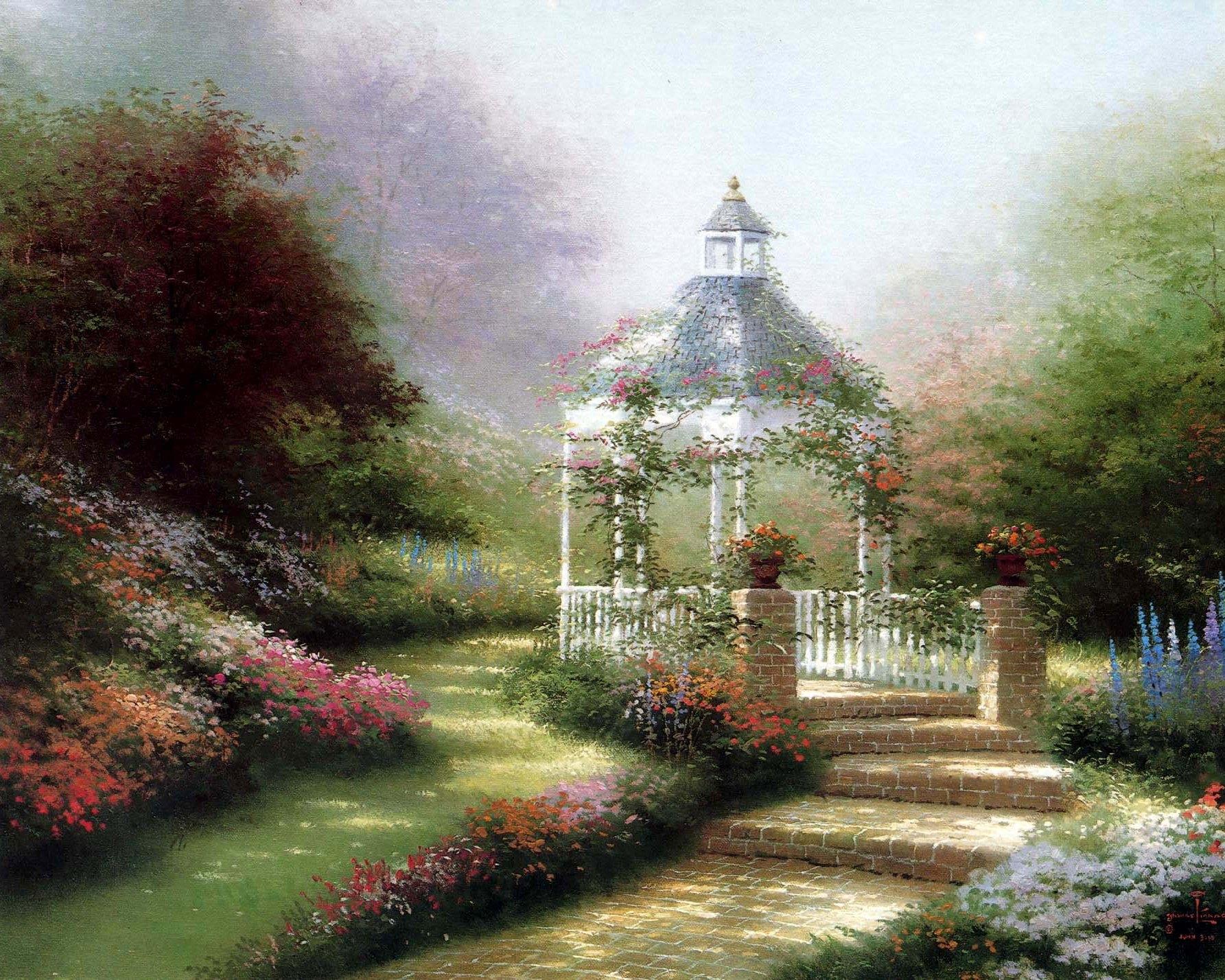 1785x1428 Picture Thomas Kinkade the hidden gazebo Pictorial art 1785x1428
