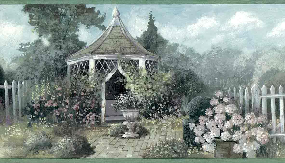 1183x678 Garden Vintage Wallpaper Border Floral Gazebo ZW10234B FREE Ship