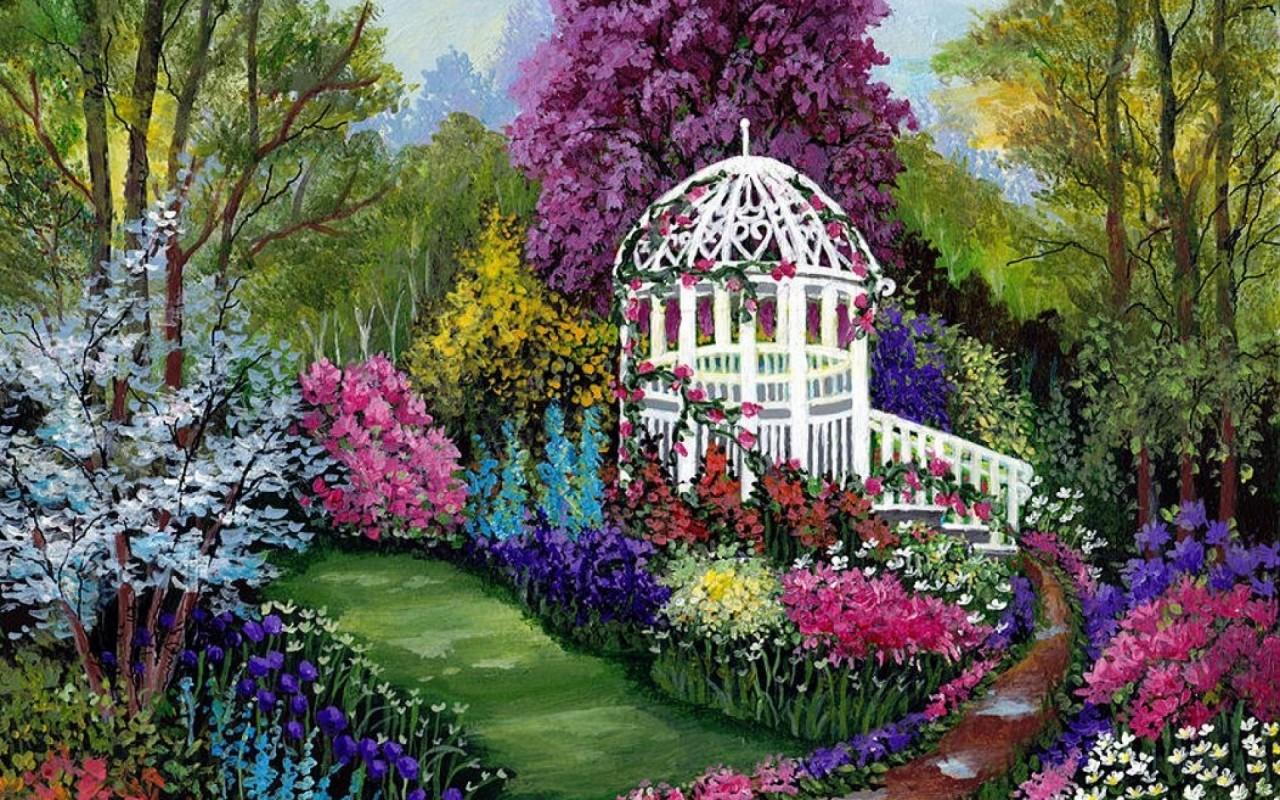 1280x800 Beautiful Flowers Way Gazebo wallpaper. Beautiful Flowers Way Gazebo