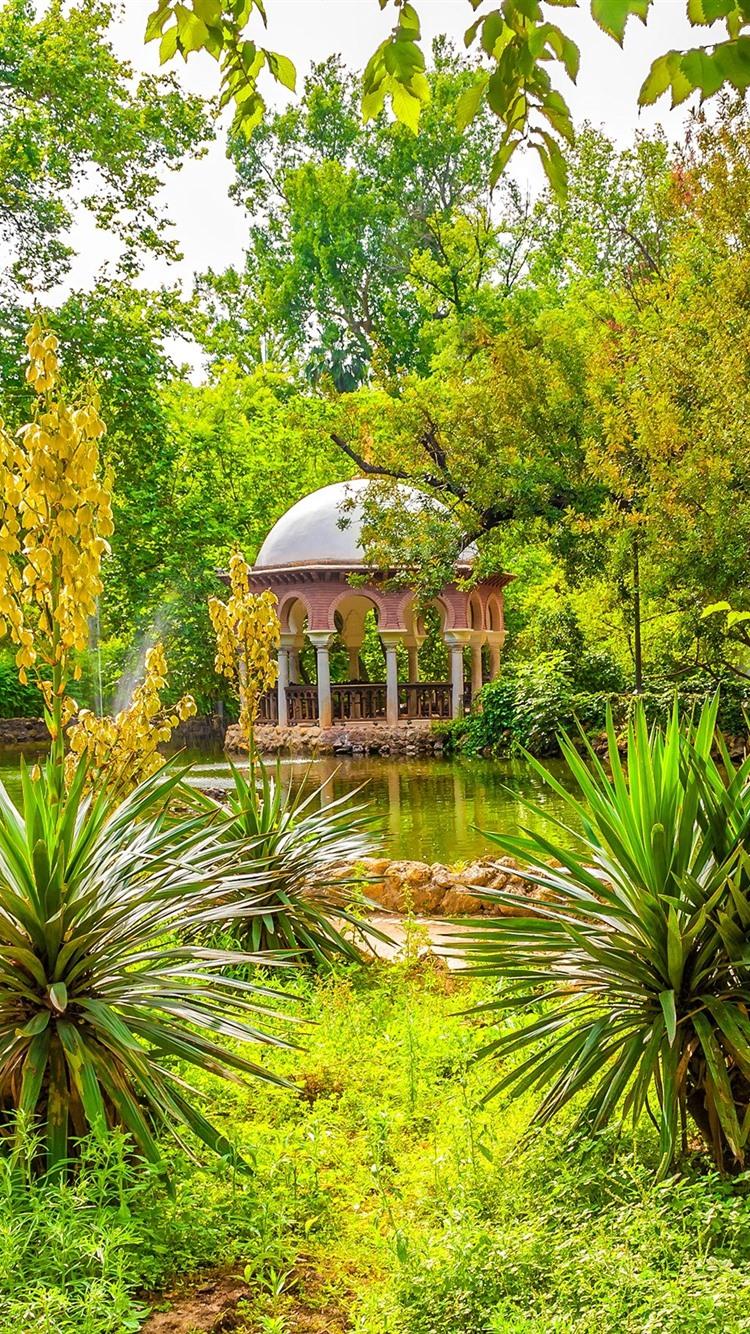 750x1334 Spain, Seville, Gazebo, Trees, Pond, Park 750x1334 IPhone 8 7 6 6S Wallpaper, Background, Picture, Image