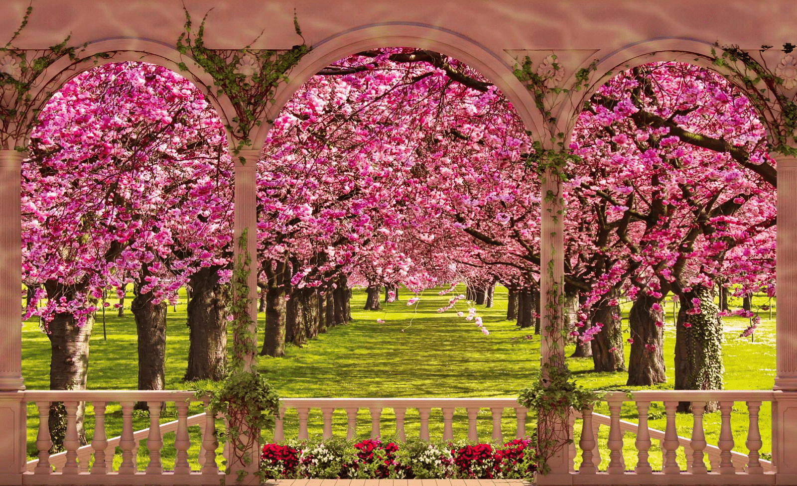 1600x976 View of Blossoming Trees from the Gazebo Wallpaper and Background Imagex976