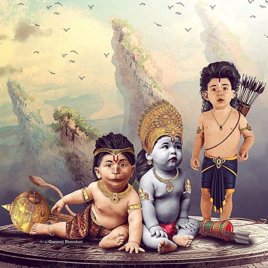 1080x1080 Gururaj Bhandari™ on Instagram: “Rama, Lakshman, Hanuman art I try to create main characters of ramayana. Simple. Hanuman image, Lord rama image, Hanuman pics