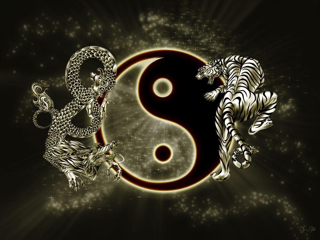 1024x768 Dragon Yin Yang Wallpaper