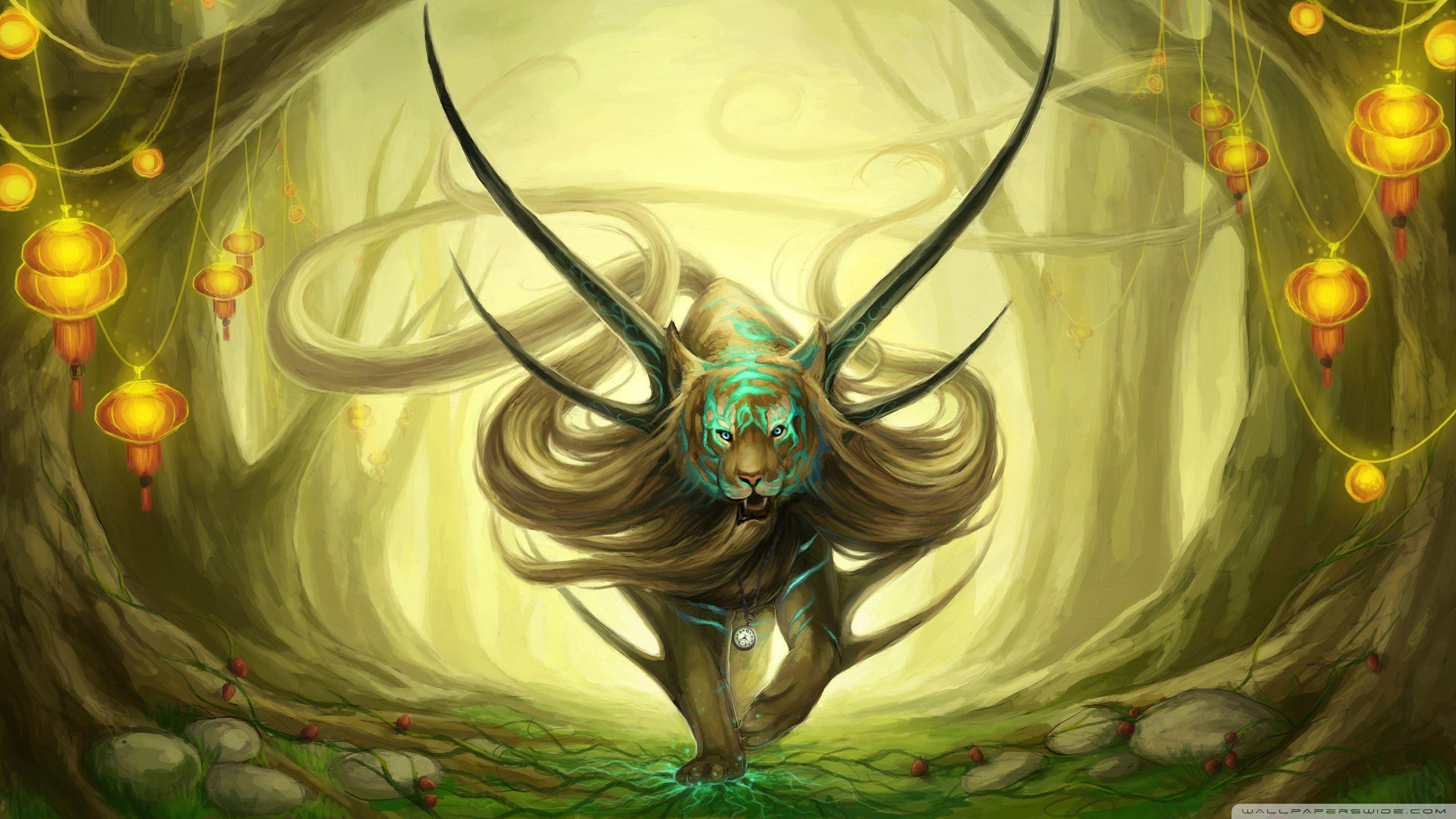 2560x1440 Fantasy Tiger Wallpaper and Background Image