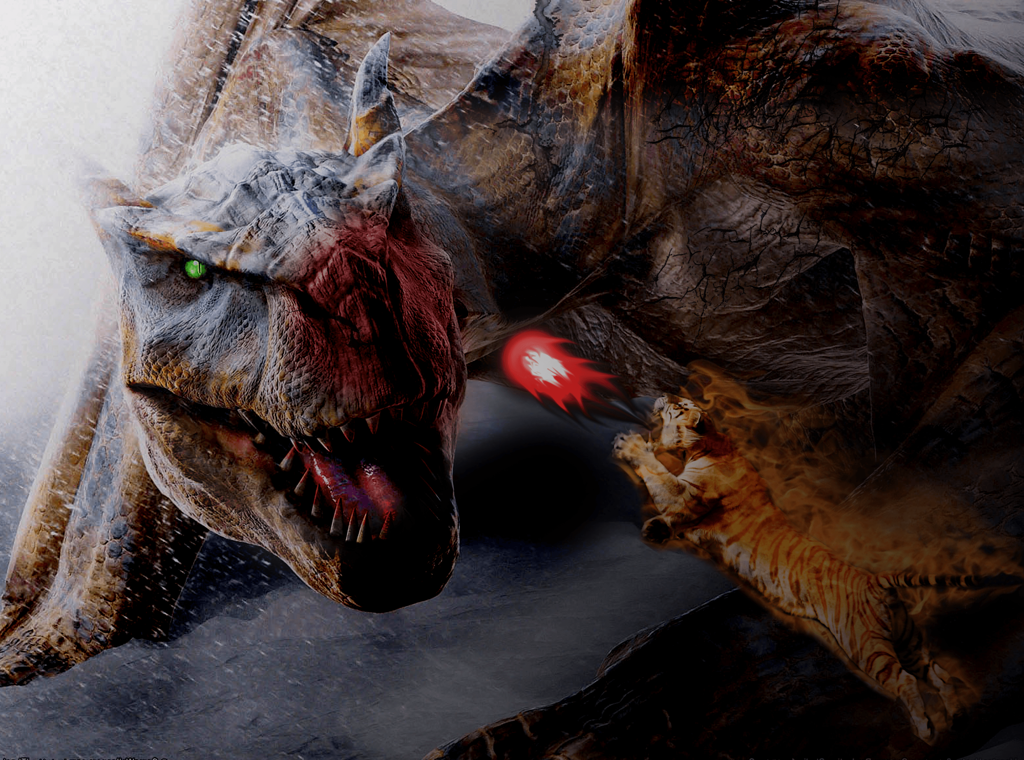 3500x2600 White tiger vs dragon wallpaper