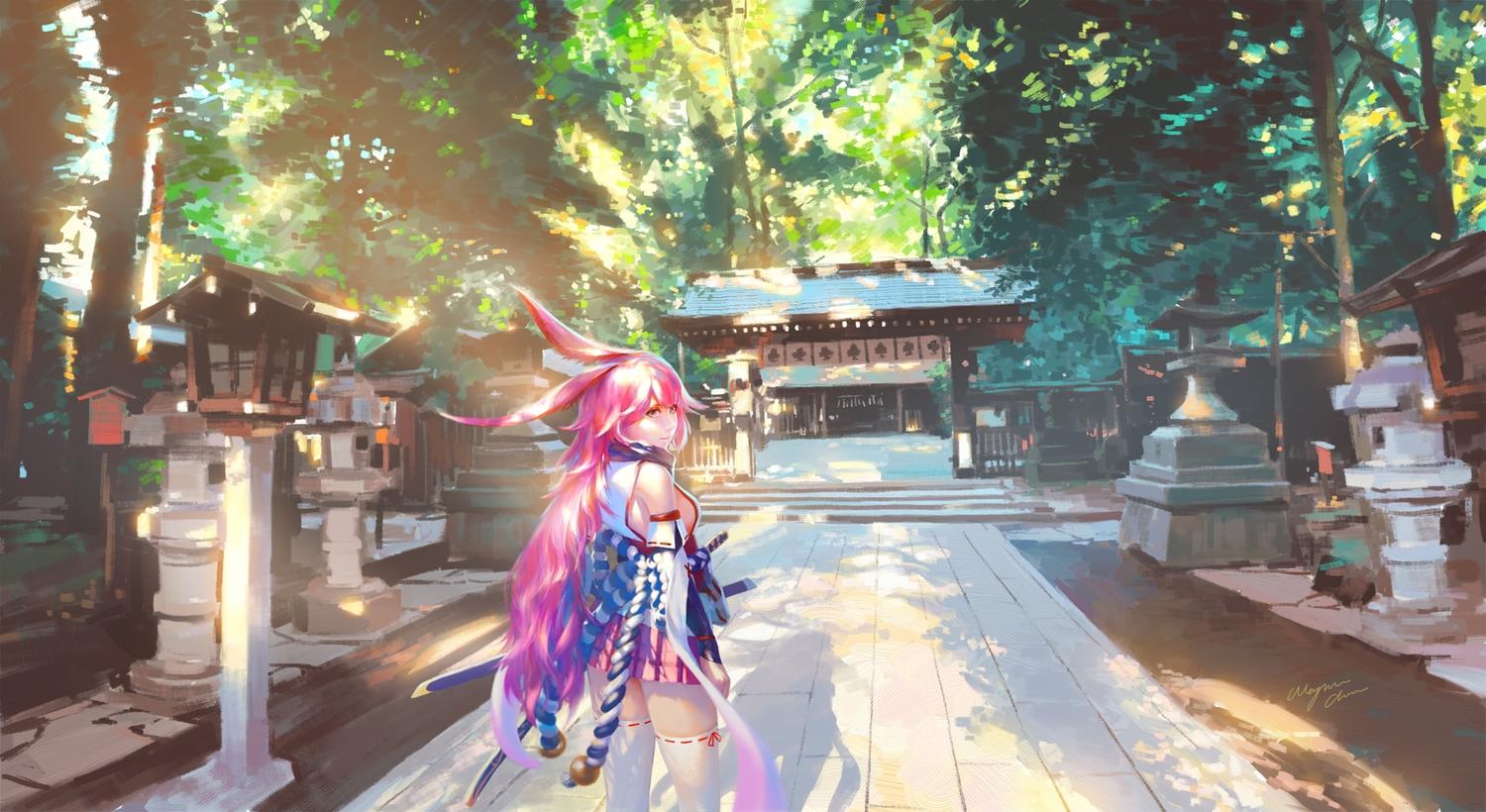 1500x820 animal ears bunny ears honkai impact japanese clothes katana miko pink hair shrine sword wayne chan weapon yae sakura (benghuai xueyuan). konachan.com.com Anime Wallpaper