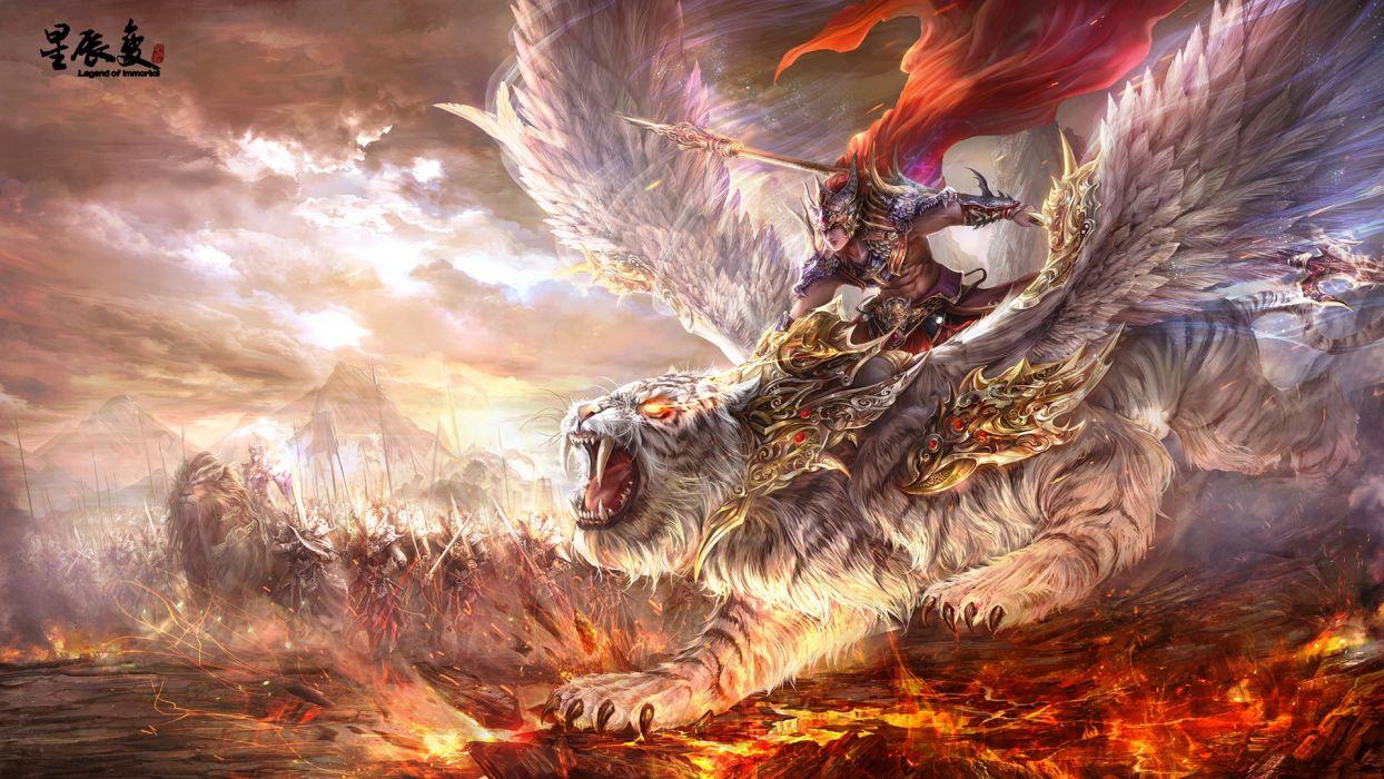 1244x700 Warrior Tigers Men Wing Spear Cloak wallpaperx1080