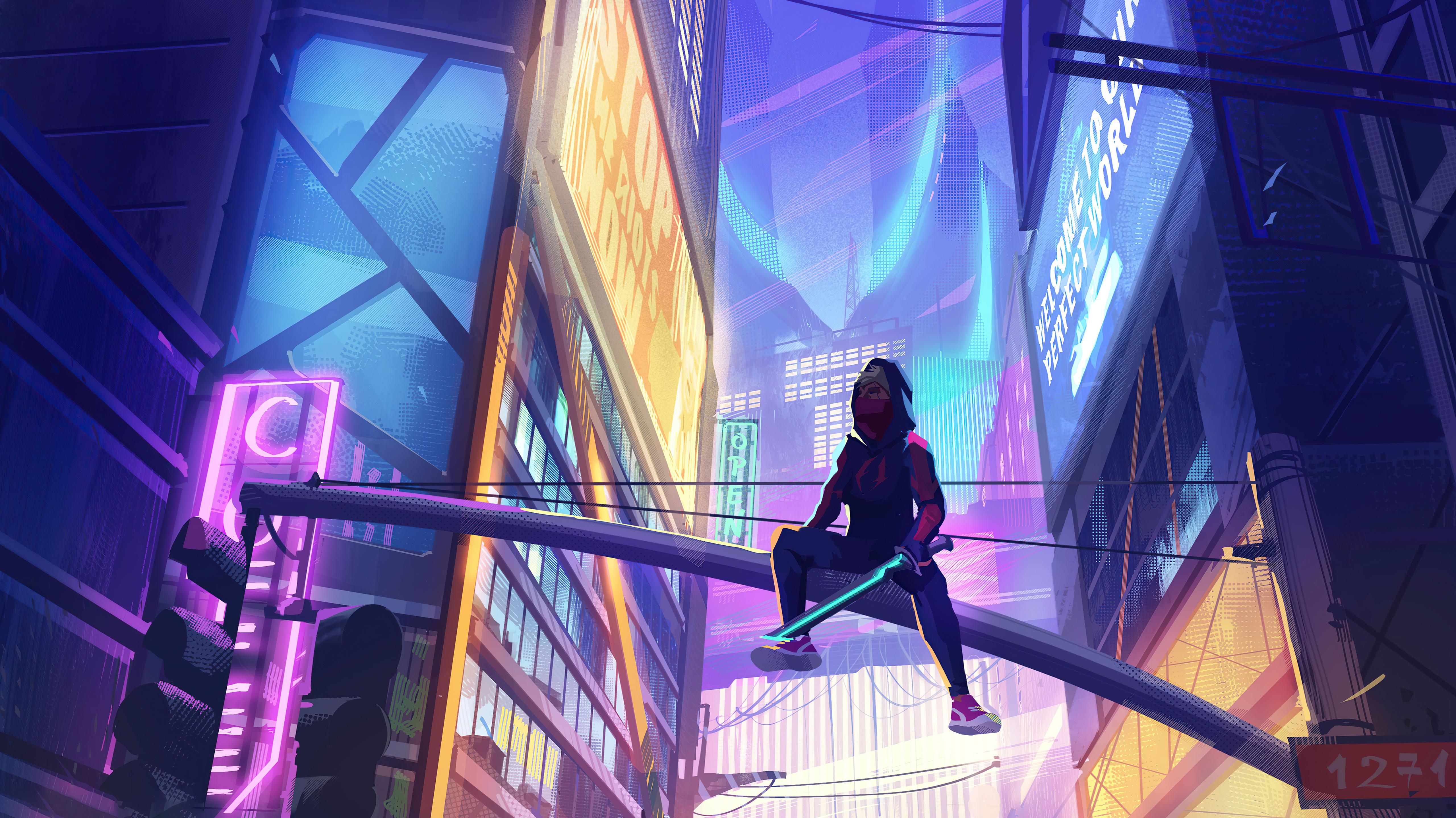 5120x2880 Cyberpunk Futuristic Man 4K 5K HD Cyberpunk Wallpaper