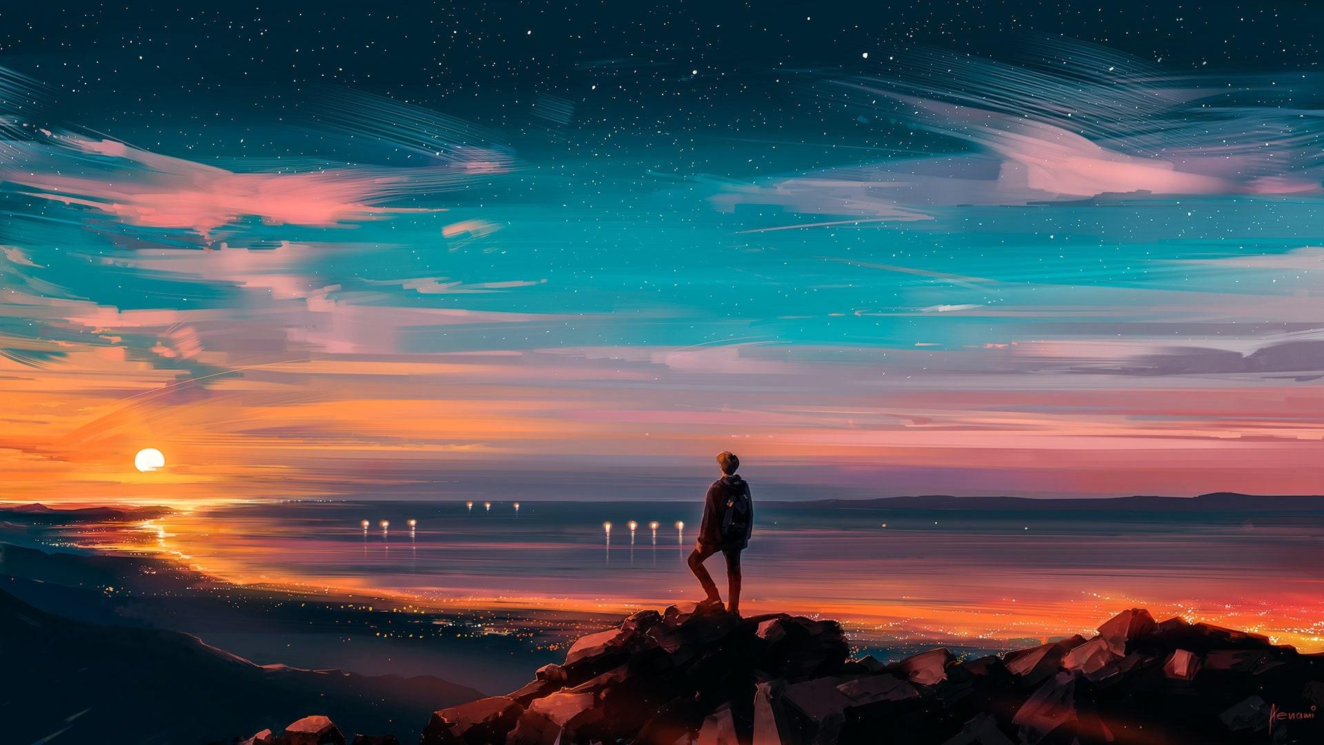 1920x1080 Art, Human, Artistic, Sea, Sun Wallpaper & Background Image