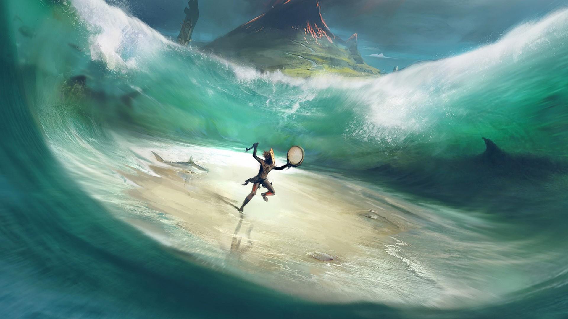 1920x1080 video games, concept art, artwork, From Dust, sea wallpaper