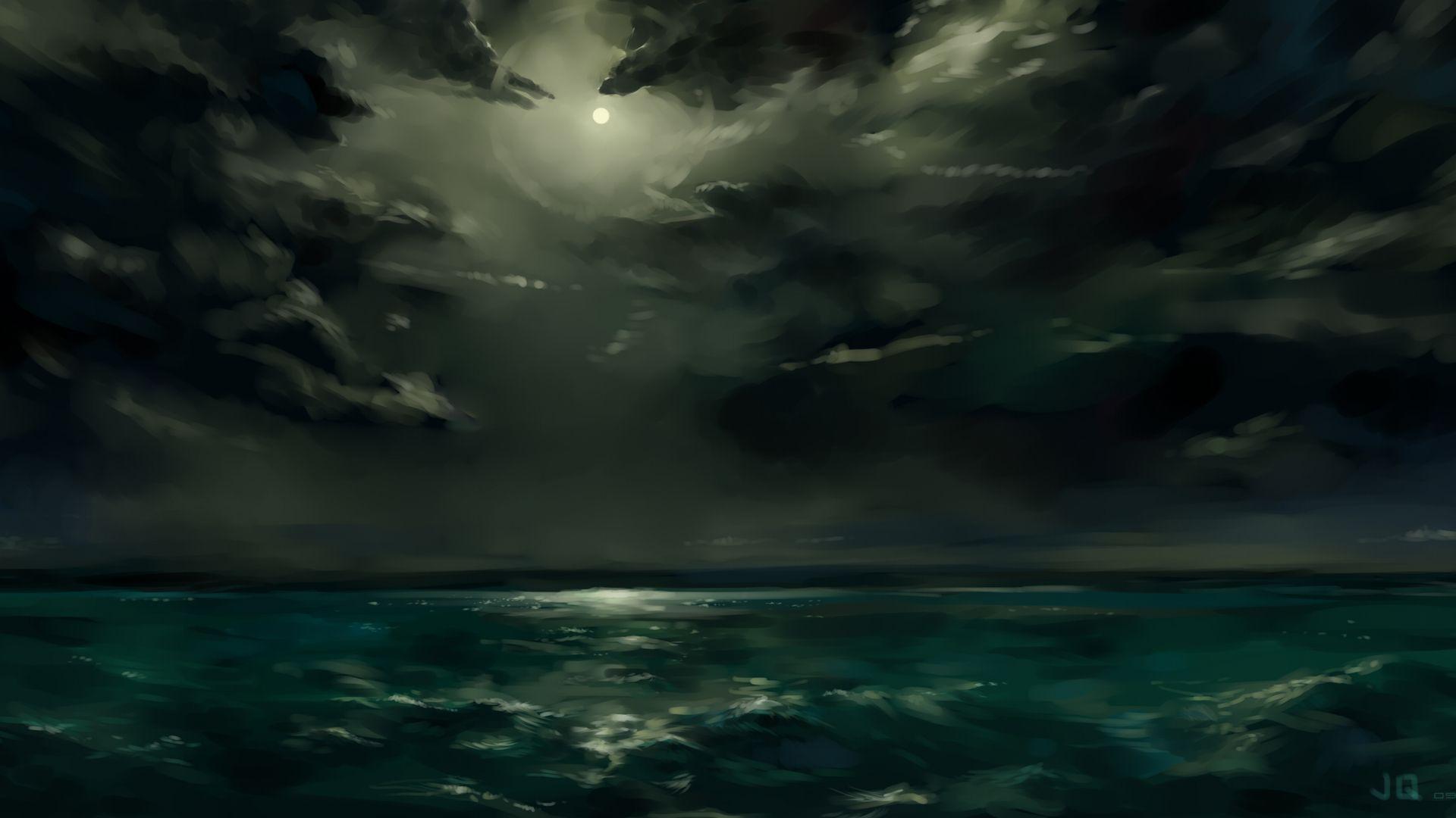 1920x1080 clouds night sea storm wallpaper / Wallbase.cc. Dark landscape, Storm wallpaper, Ocean wallpaper