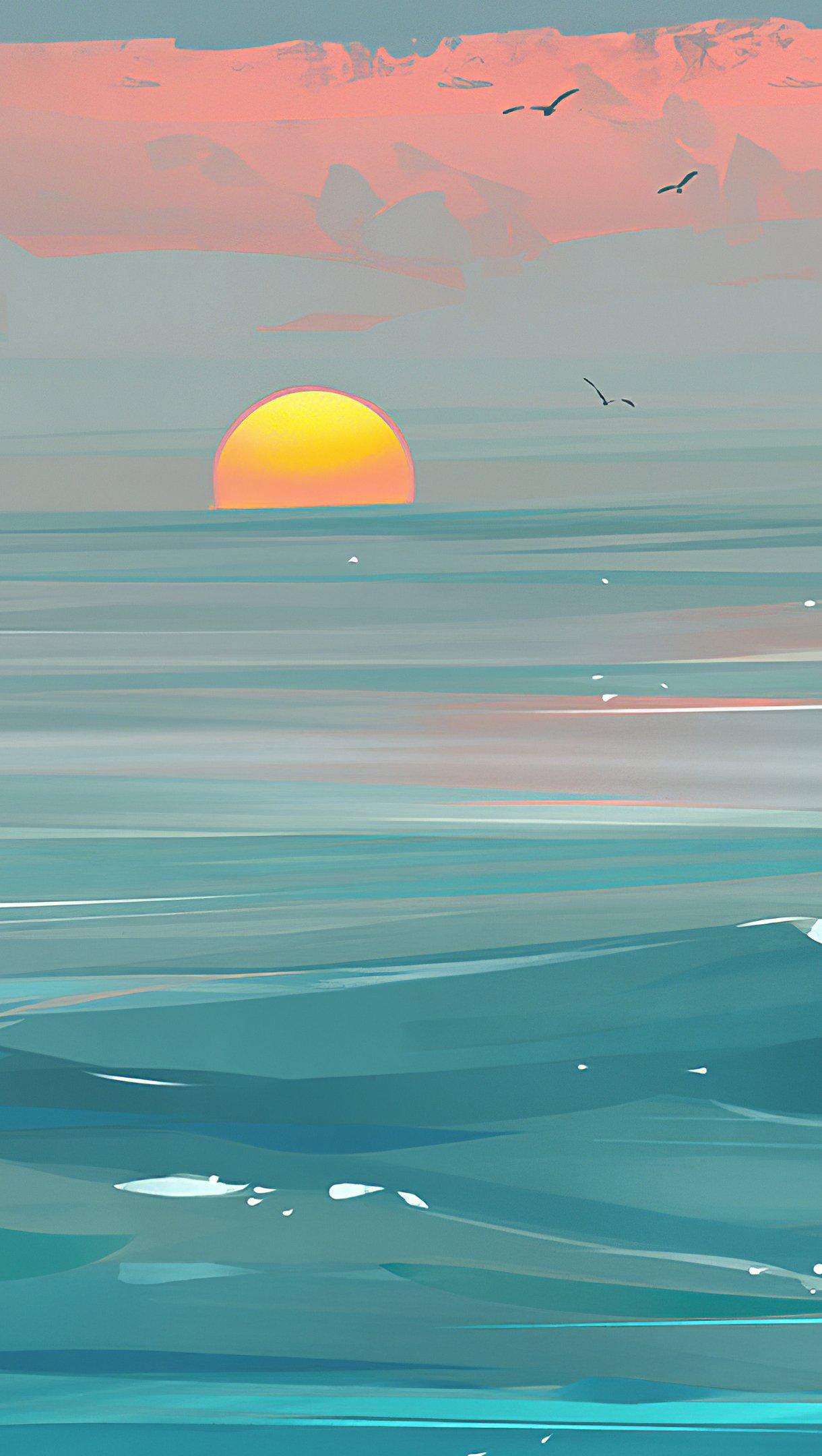1220x2160 Morning at the beach Minimal Art Wallpaper 4k Ultra HD