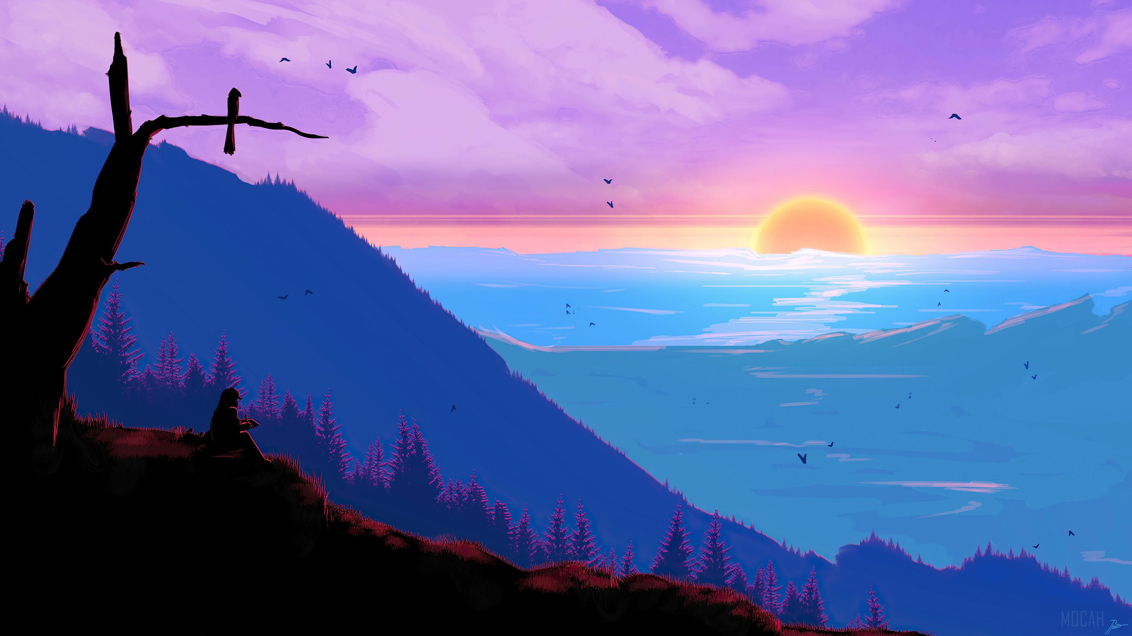 3840x2160 Sunset, Scenery, Minimalist, Minimalism, Digital Art 4k wallpaper. Mocah HD Wallpaper