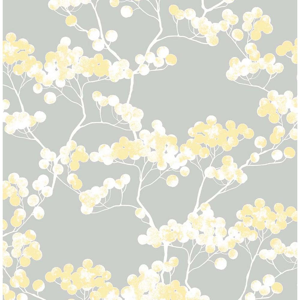 1000x1000 NextWall Buttercup and Grey Cyprus Blossom Peel and Stick Wallpaper 30.75 sq. ft.-NW37203 Home Depot