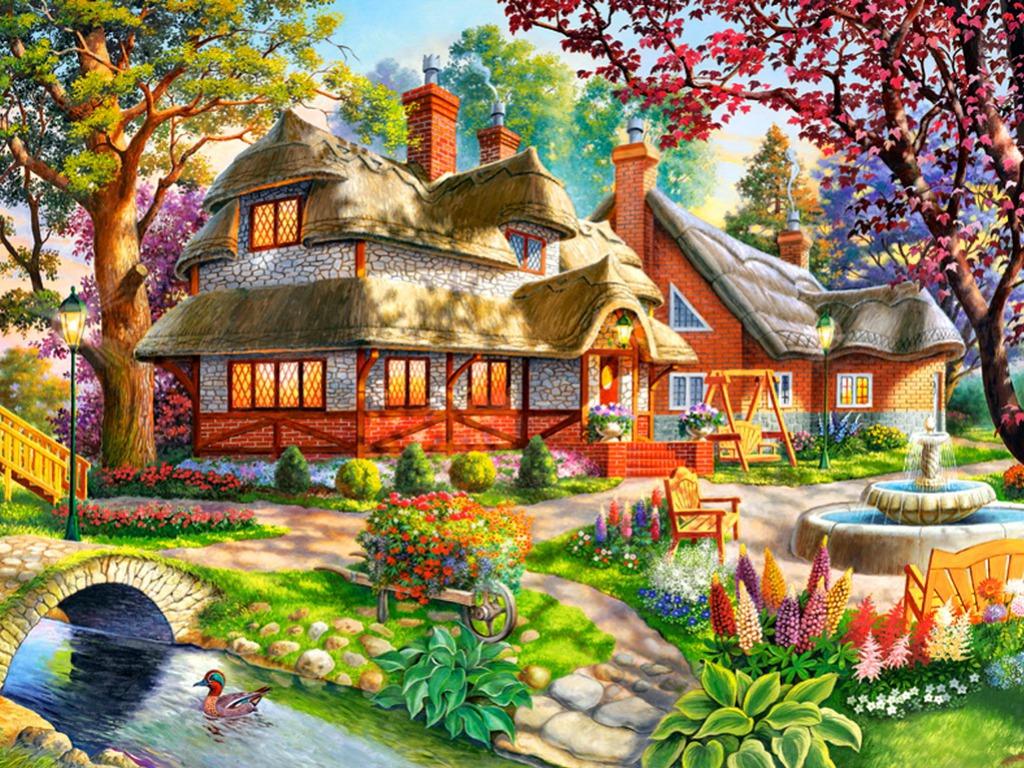 1024x768 Nature Wallpaper Painting Farm Design