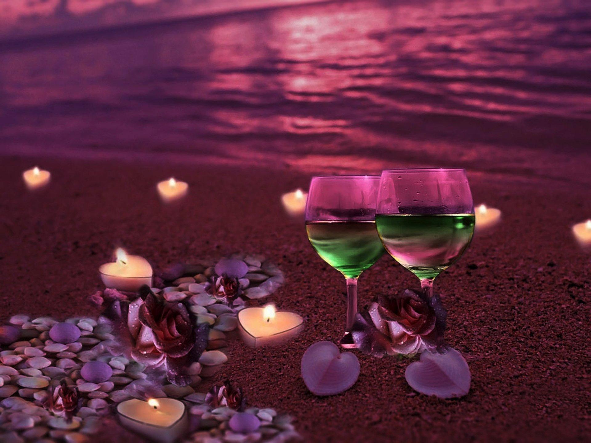 1920x1440 evening, Roses, Mauve, Glasses, Sunset, Wine, Heart, Romance, Sand, Purple, Sea, Summer, Night, Shingle, Candles Wallpaper HD / Desktop and Mobile Background