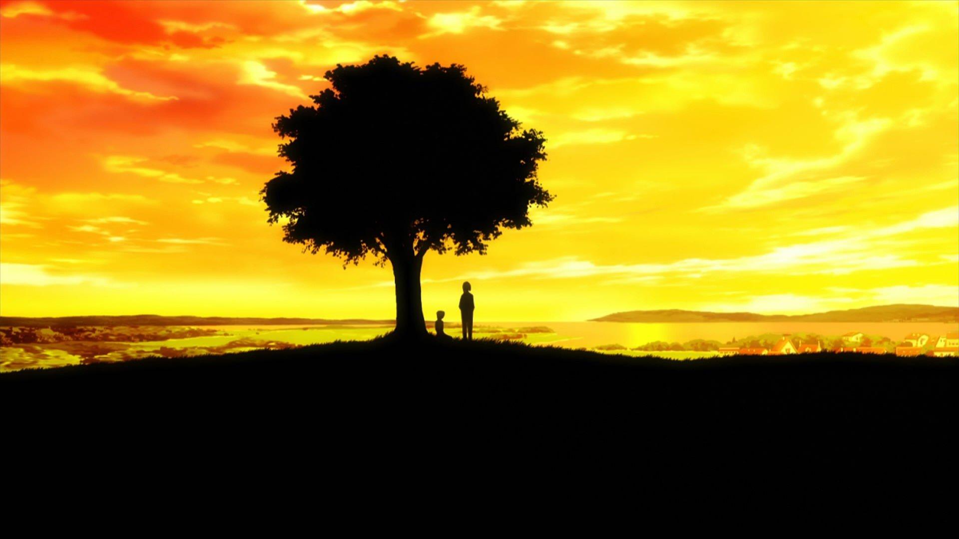 1920x1080 Sunset trees silhouettes anime wallpaperx1080