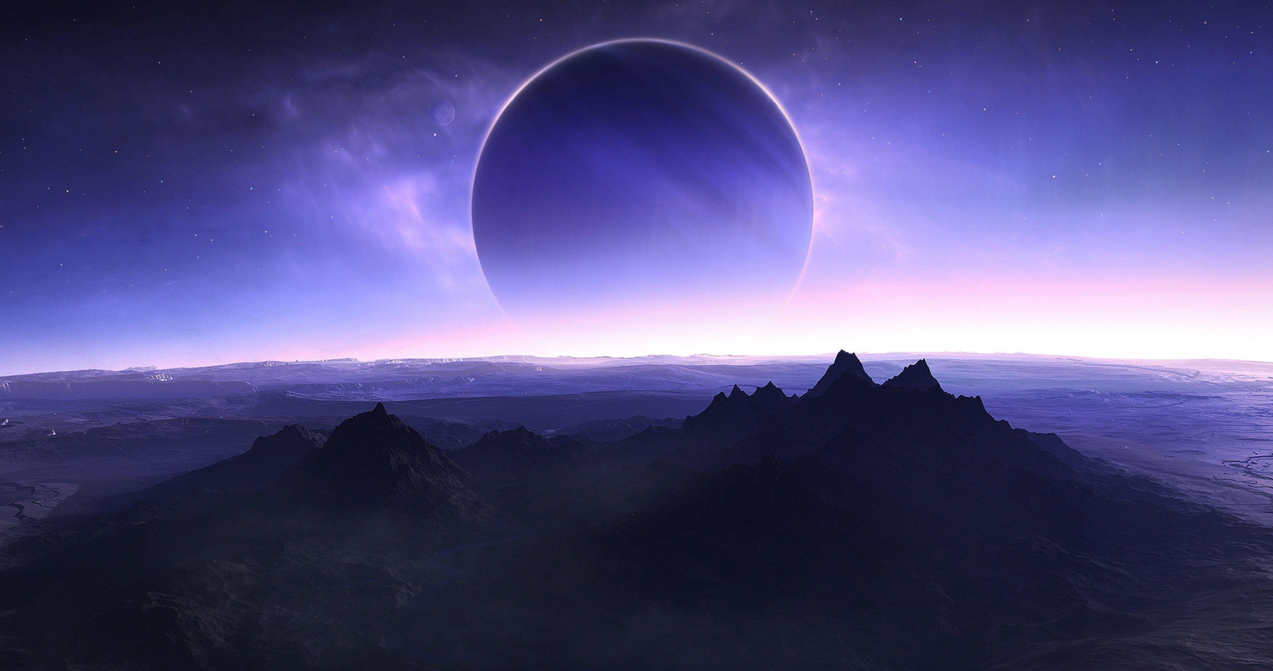 4096x2160 Planets Mountains Sea Sky Artwork 4k, HD Artist, 4k Wallpaper