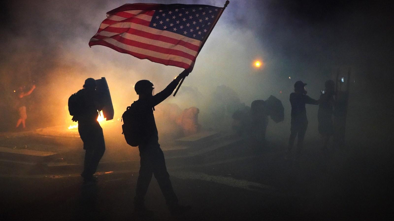 1600x900 Portland Protest Sees Activists Burn American Flag With Homemade Flamethrower