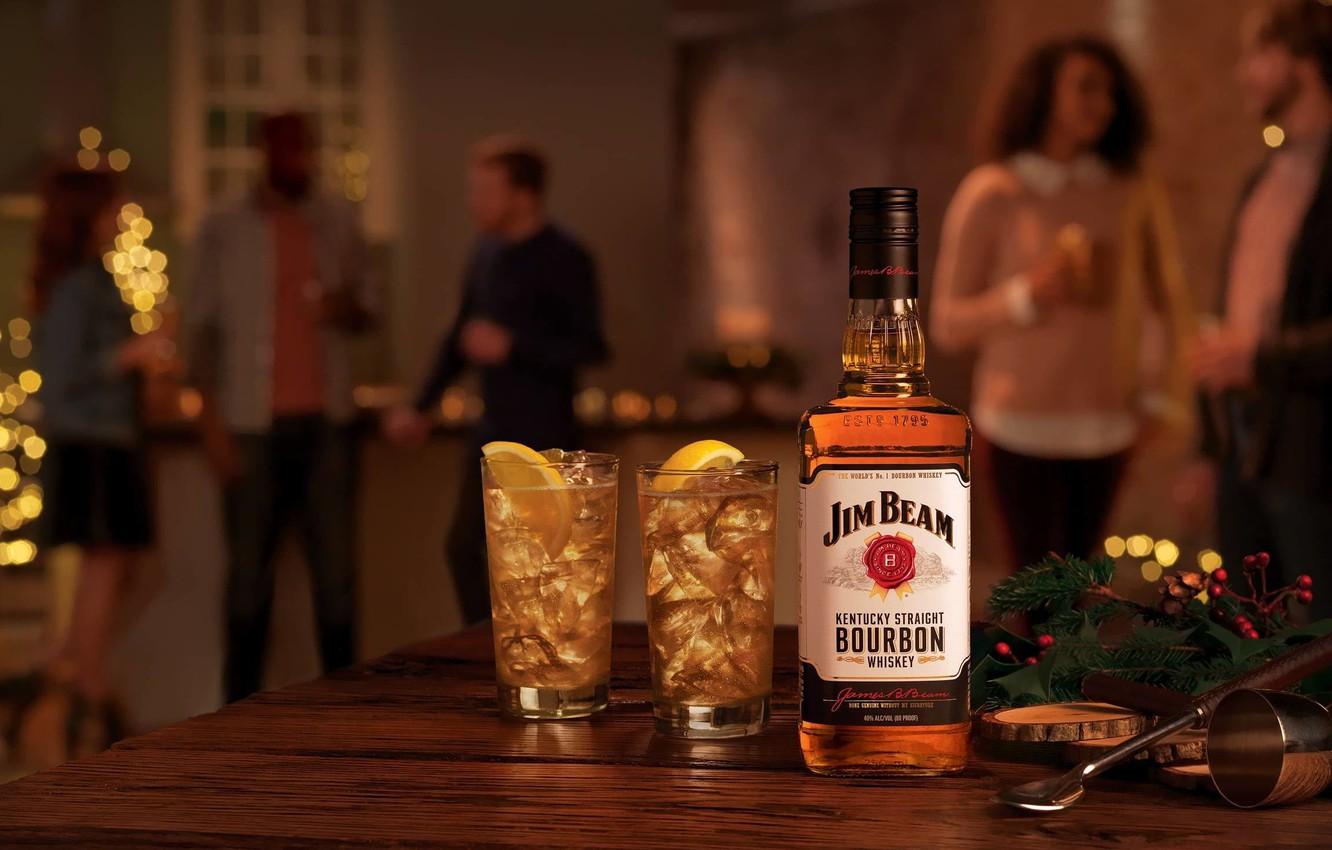 1332x850 Wallpaper lights, people, holiday, New Year, party, whiskey, booze, Jim Beam, Бурбон image for desktop, section стиль