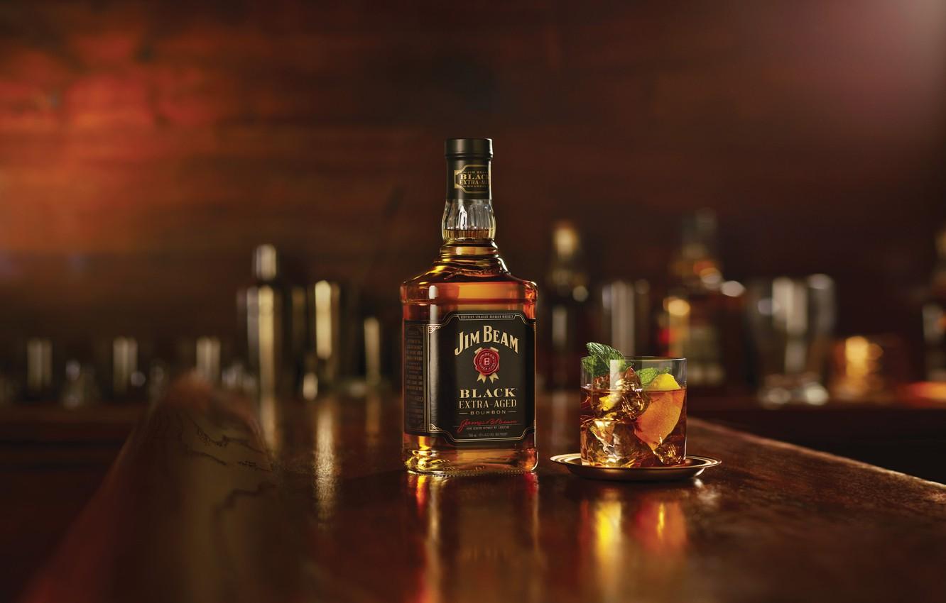1332x850 Wallpaper glass, bottle, the evening, bar, alcohol, whiskey, Bourbon, Jim Beam Black, Черный Бурбон image for desktop, section разное