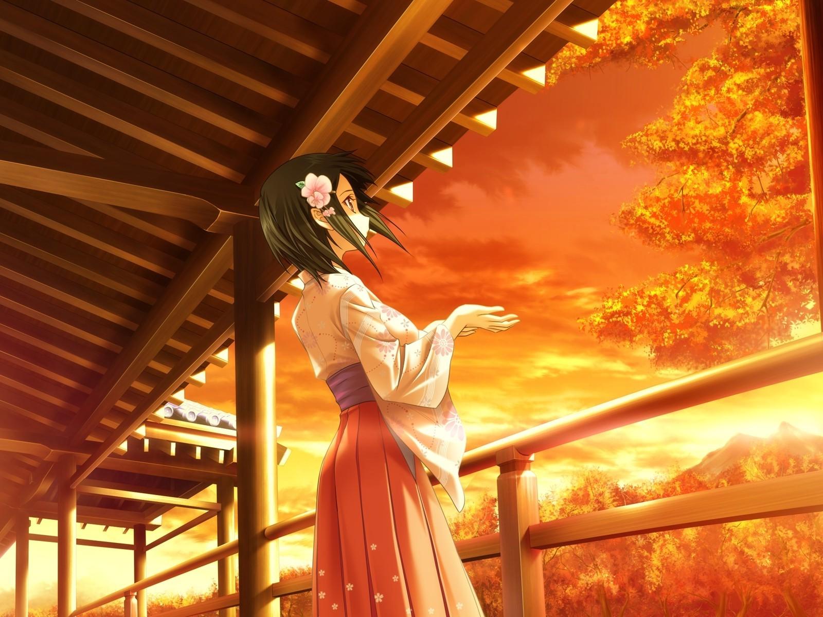 1600x1200 Anime Girl Wallpaper Sunset