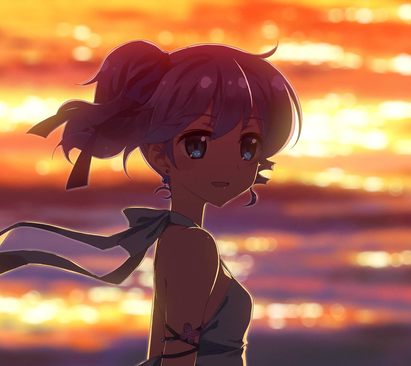 1437x1280 Anime Girl Wallpaper Background Sunset