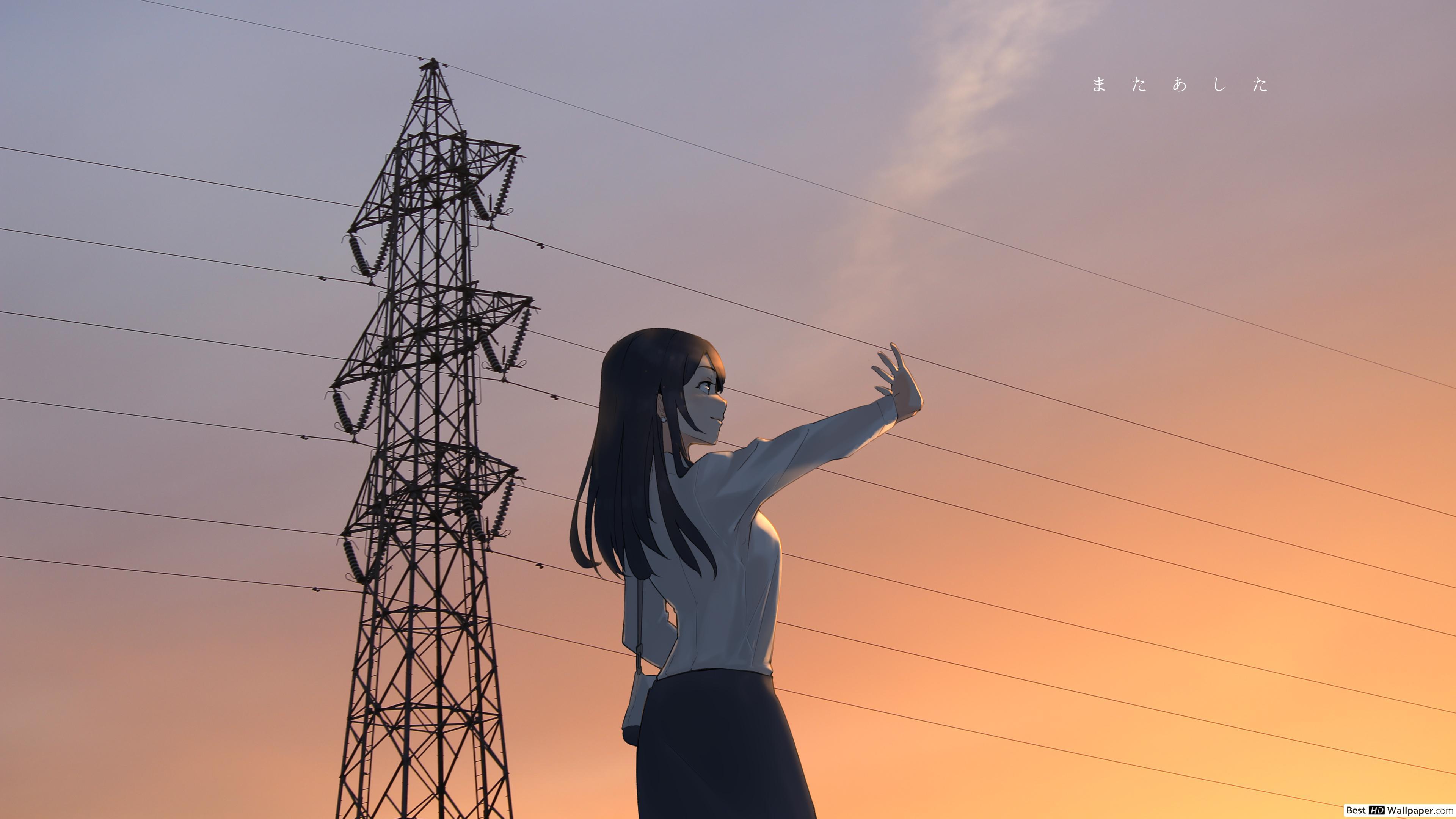 3840x2160 Anime girl shunned by sunset HD wallpaper download