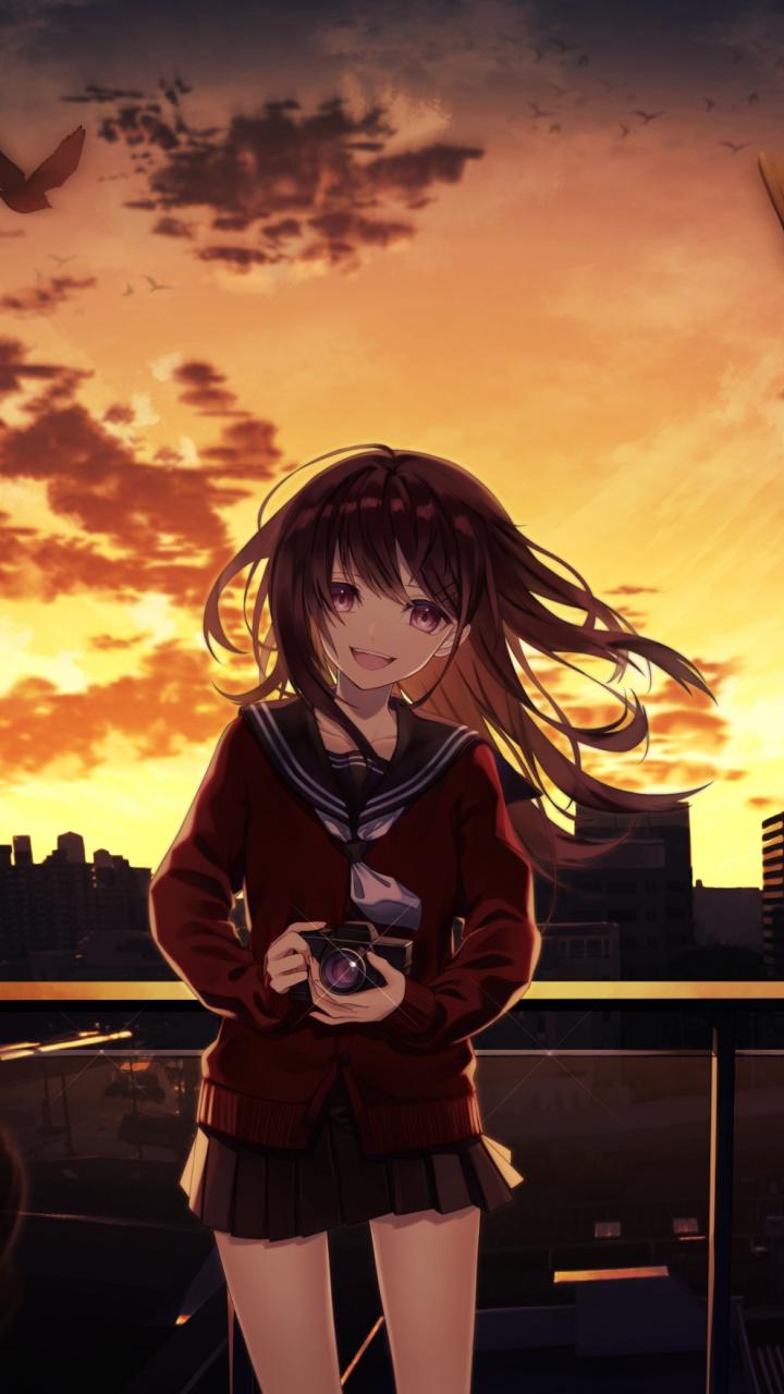 720x1280 Download Sunset, cute, smile, anime girl, original wallpaper, 720x Samsung Galaxy mini S S Neo, Alpha, Sony Xperia Compact Z Z Z ASUS Zenfone