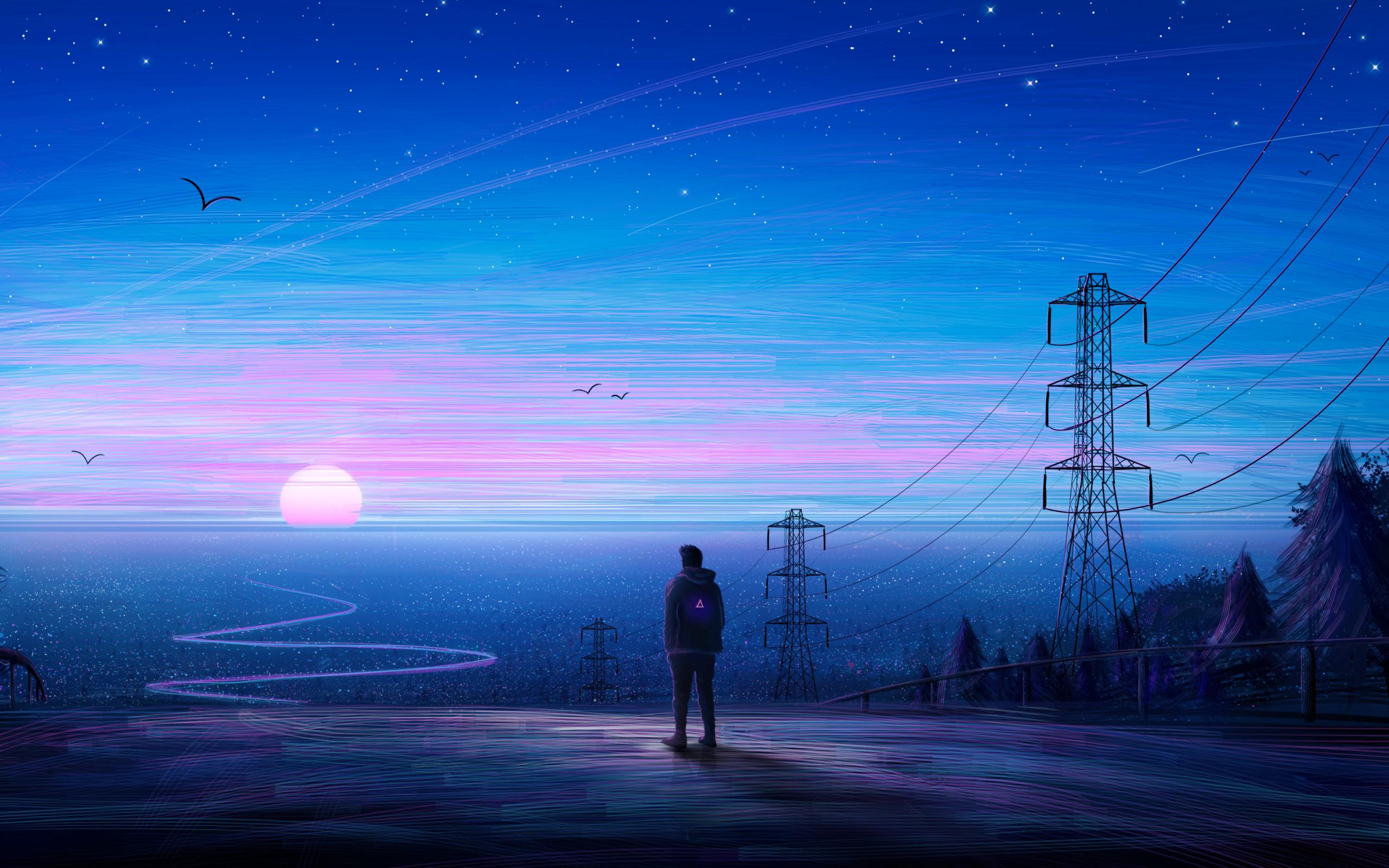 2560x1600 Download Silhouette, loneliness, man, river, art wallpaper, 2560x Dual Wide, Widescreen 16: Widescreen