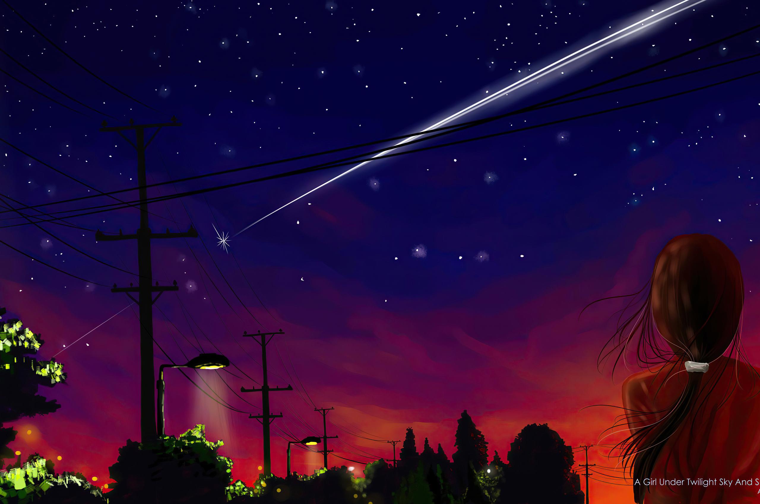 2560x1700 Girl Under Twilight Sky And Shooting 4k Chromebook Pixel HD 4k Wallpaper, Image, Background, Photo and Picture