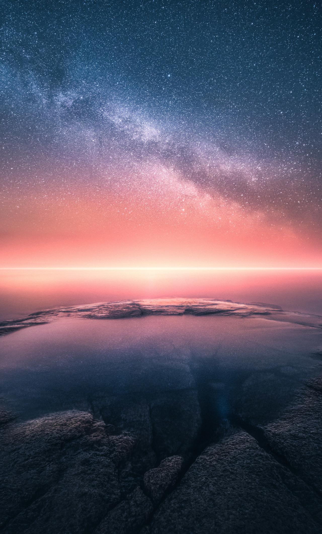 1280x2120 Horizon, Twilight, Milky Way, Sky, Sunset, Clouds