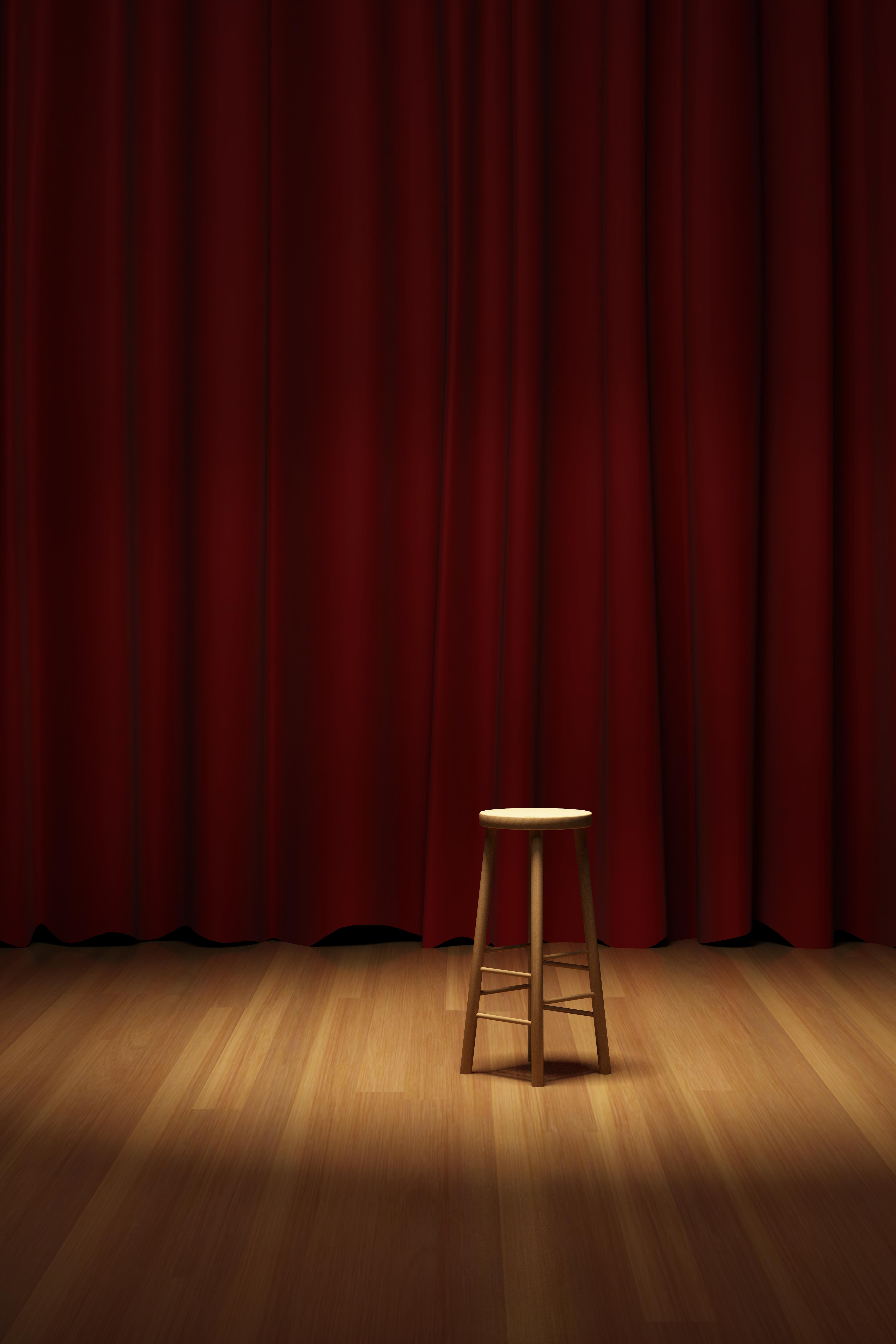 4333x6500 comedy wallpaper, stage, curtain, red, interior design, theater curtain, stage is empty, textile, theatre, music venue, heater
