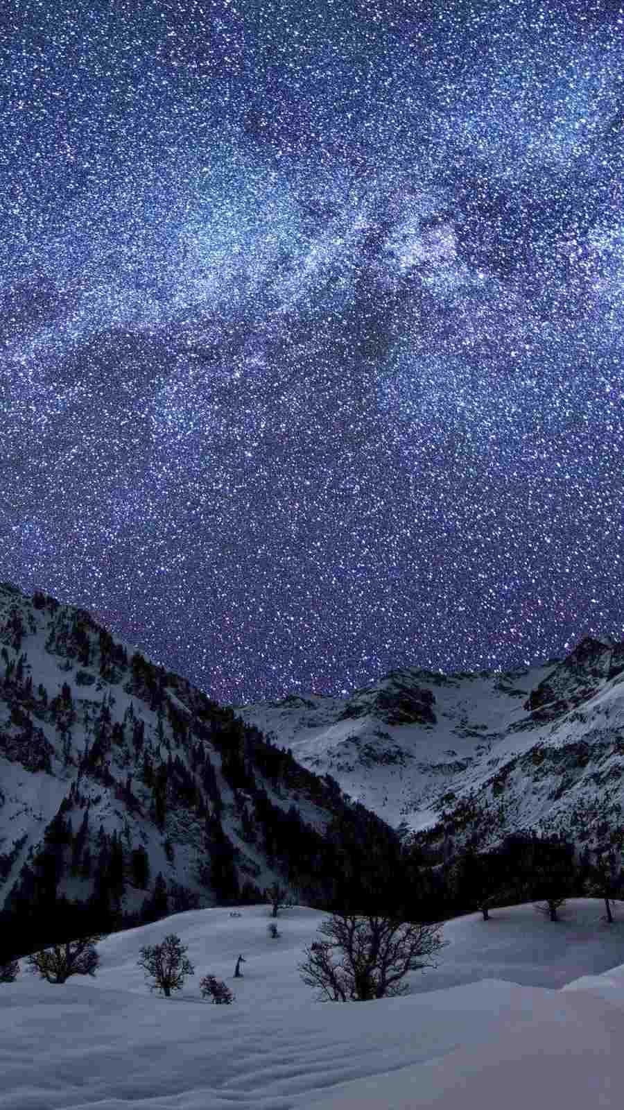 900x1600 landscape mountains snow snowy peak stars night milky way trees winter landscape nature wall. iPhone wallpaper night sky, Winter landscape, iPhone wallpaper night