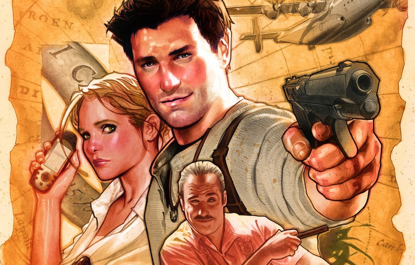 1332x850 Wallpaper Game, Sally, Naughty Dog, Nathan Drake, Victor Sullivan, Uncharted: Drake's Fortune, Elena Fisher image for desktop, section игры