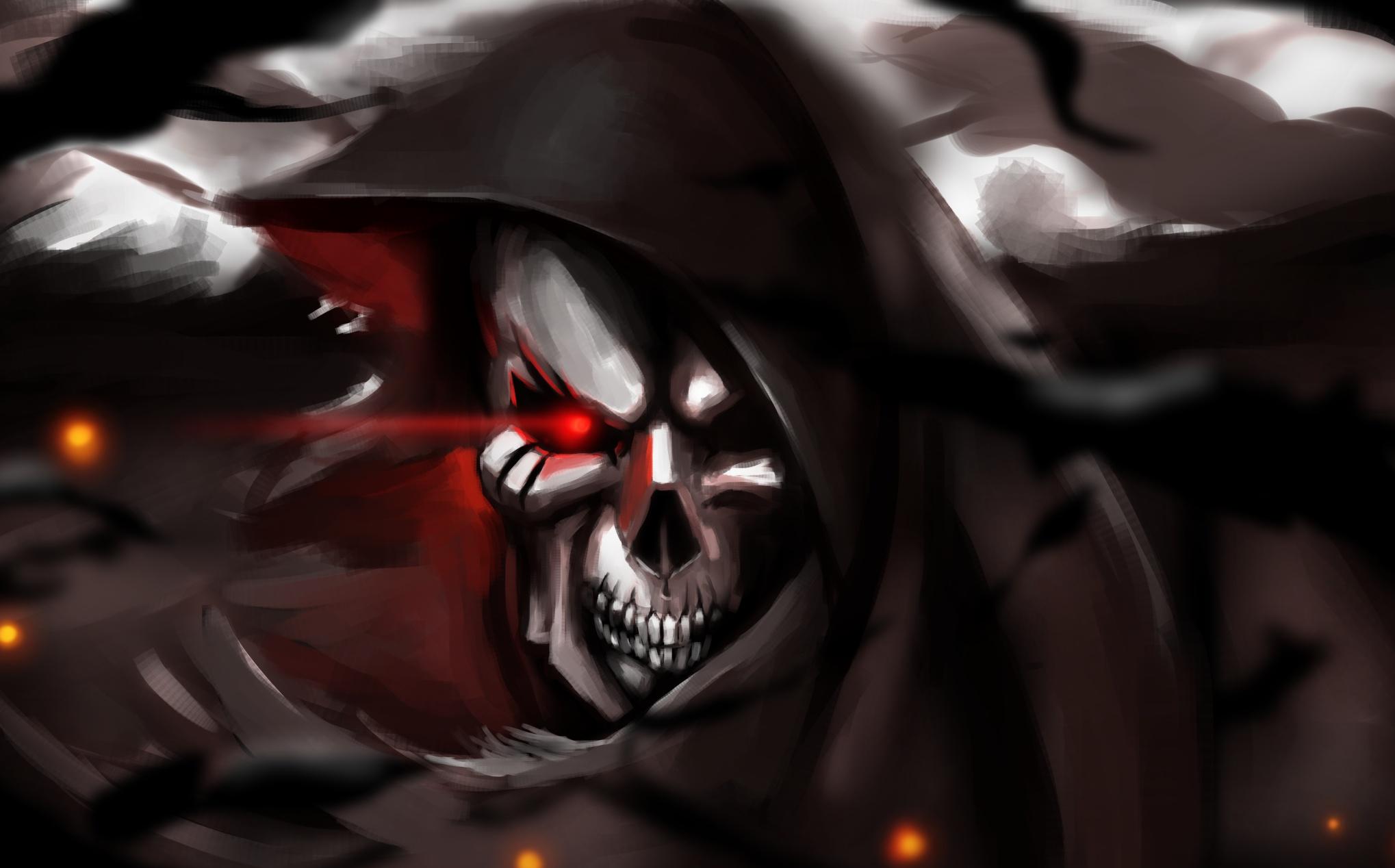 2038x1268 Artwork Skull Red Eyes Glowing Eyes Fantasy Art Ainz Ooal Gown Overlord Anime Wallpaper:2038x1268