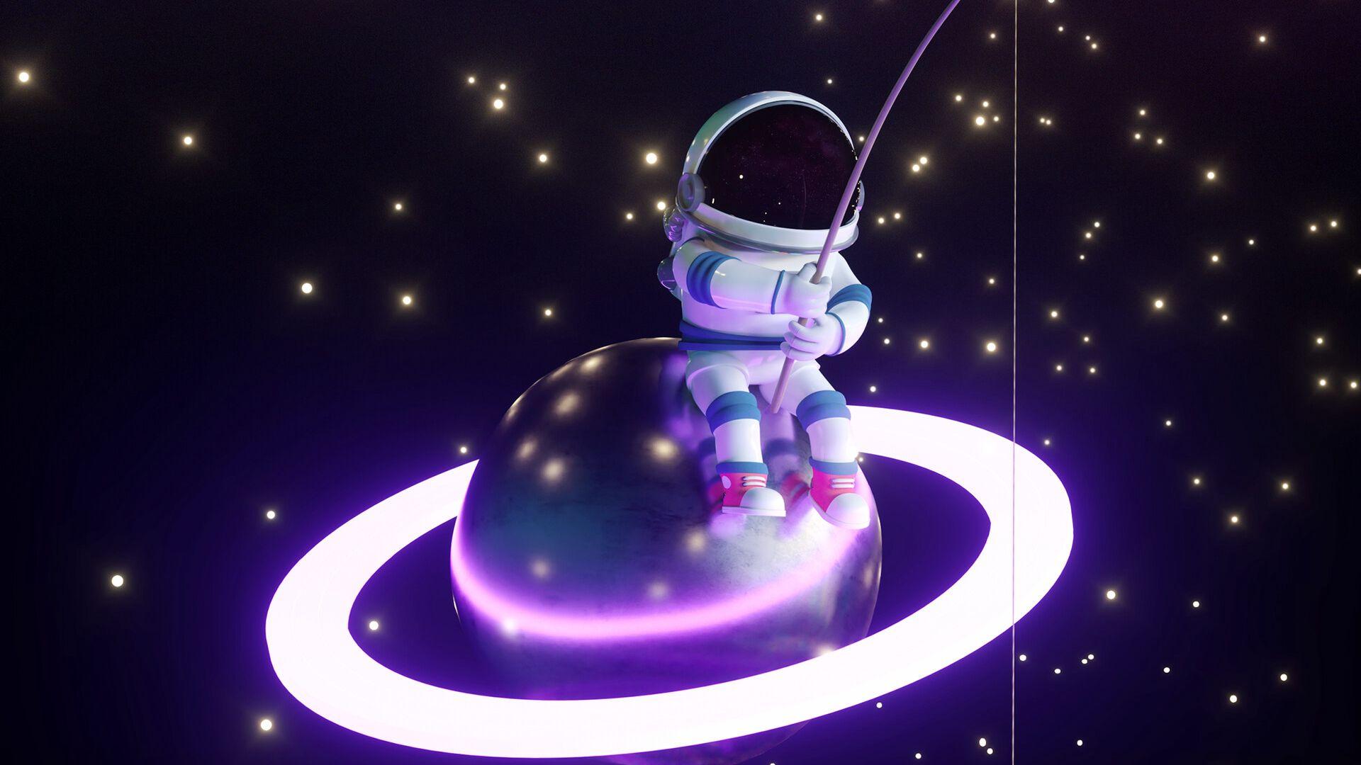 1920x1080 Astronaut, Fisherman, Planet HD Wallpaper Free Download