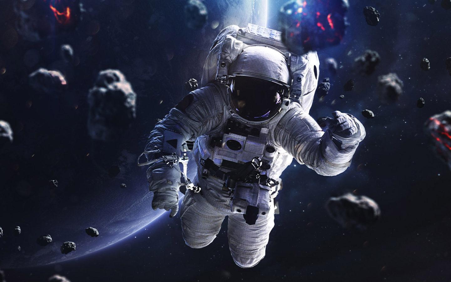 1440x900 Astronaut In Space Space Rock Scrap From Exploded Planet Fantasy Art Gallery Wallpaper HD For Deskx2160 :