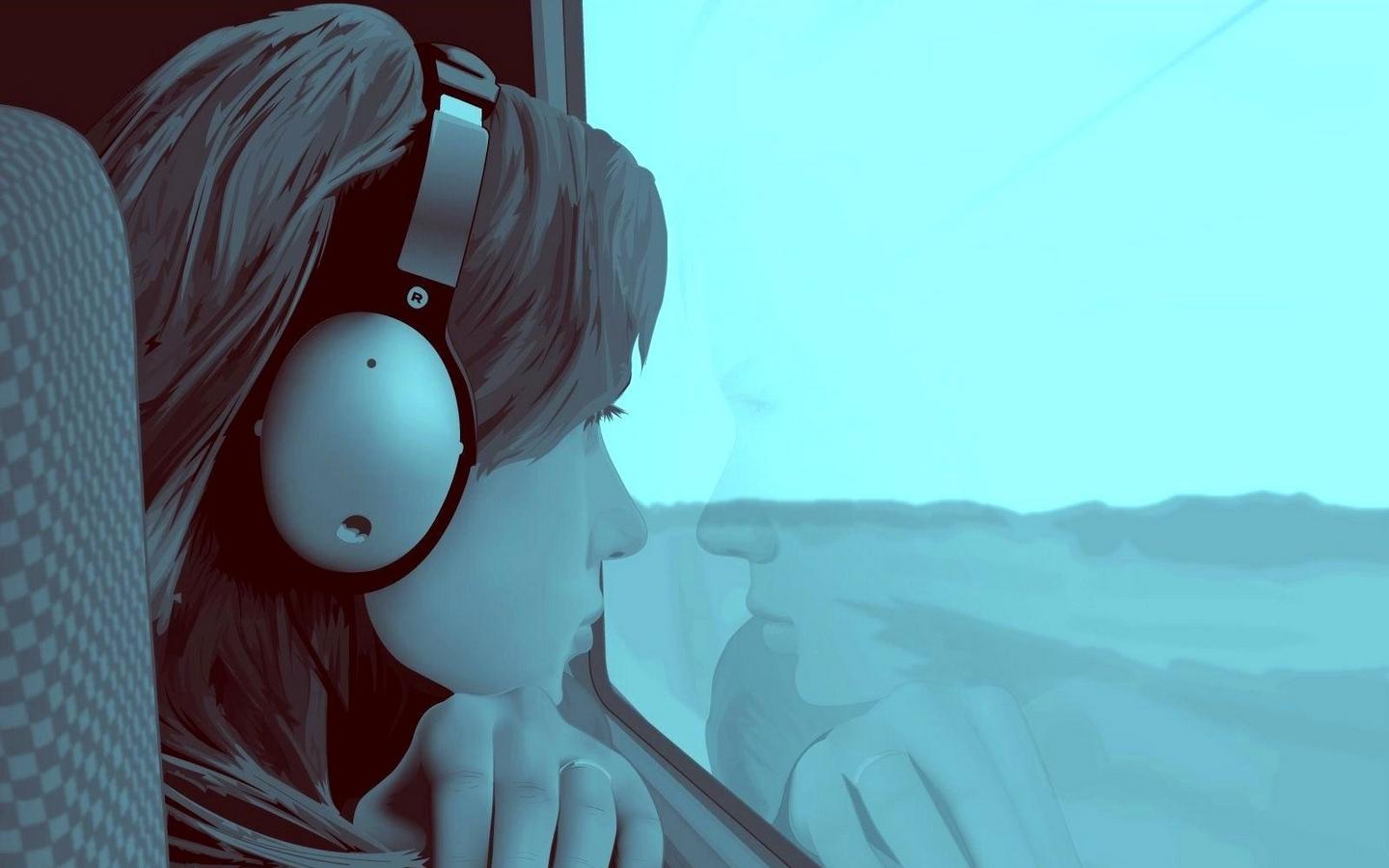 1440x900 Wallpaper Girl, Window, Guy, Alone, Headphones, Screen Girl Wallpaper Animated