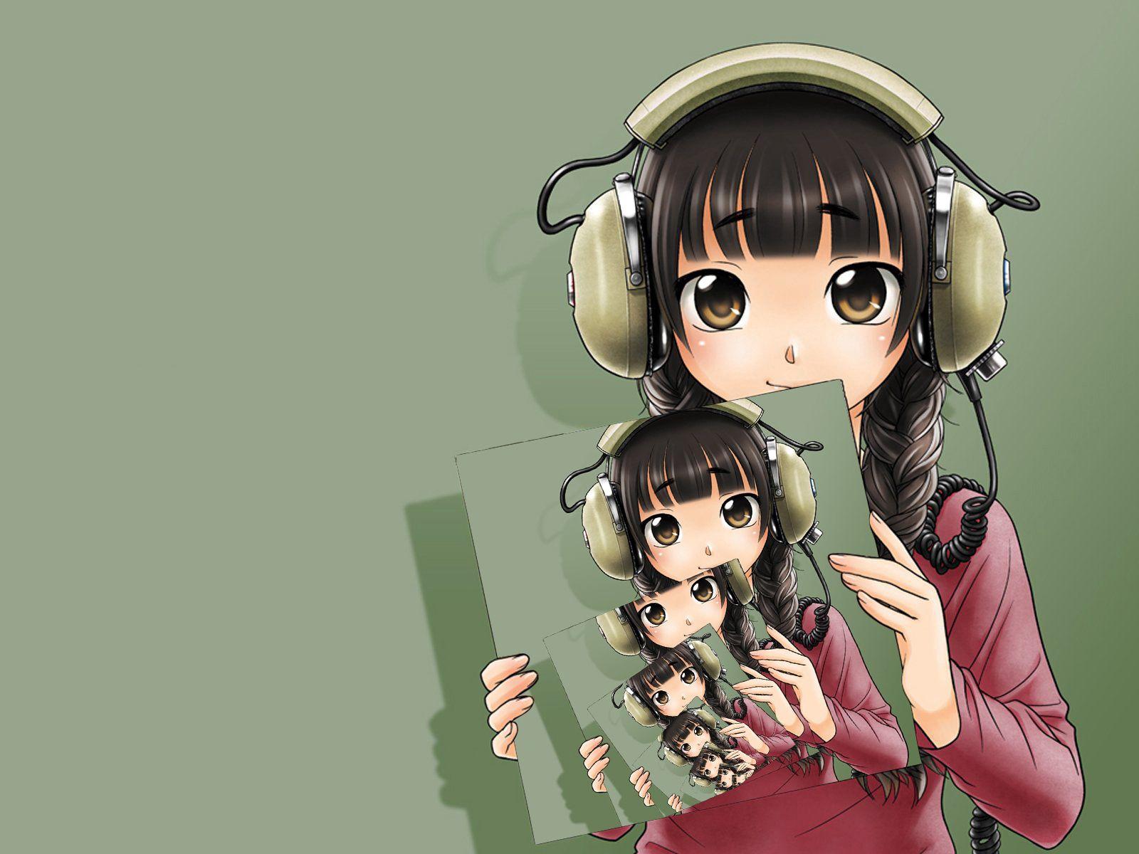 1600x1200 Download wallpaper 1600x1200 anime, girl, headphones, photographs, copies HD background